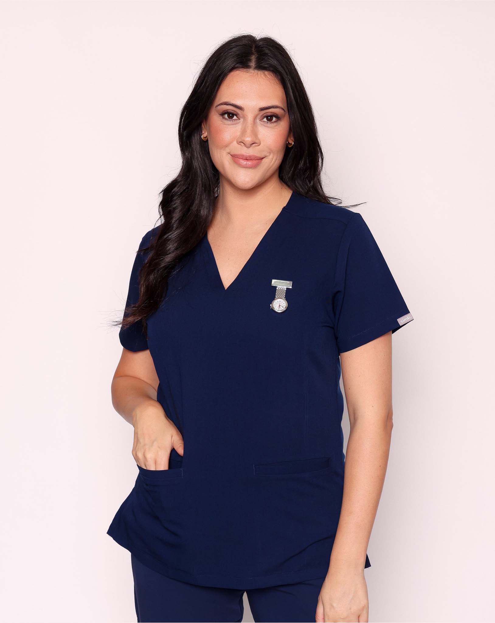 Ari Women's Long Length Scrub Top | Navy