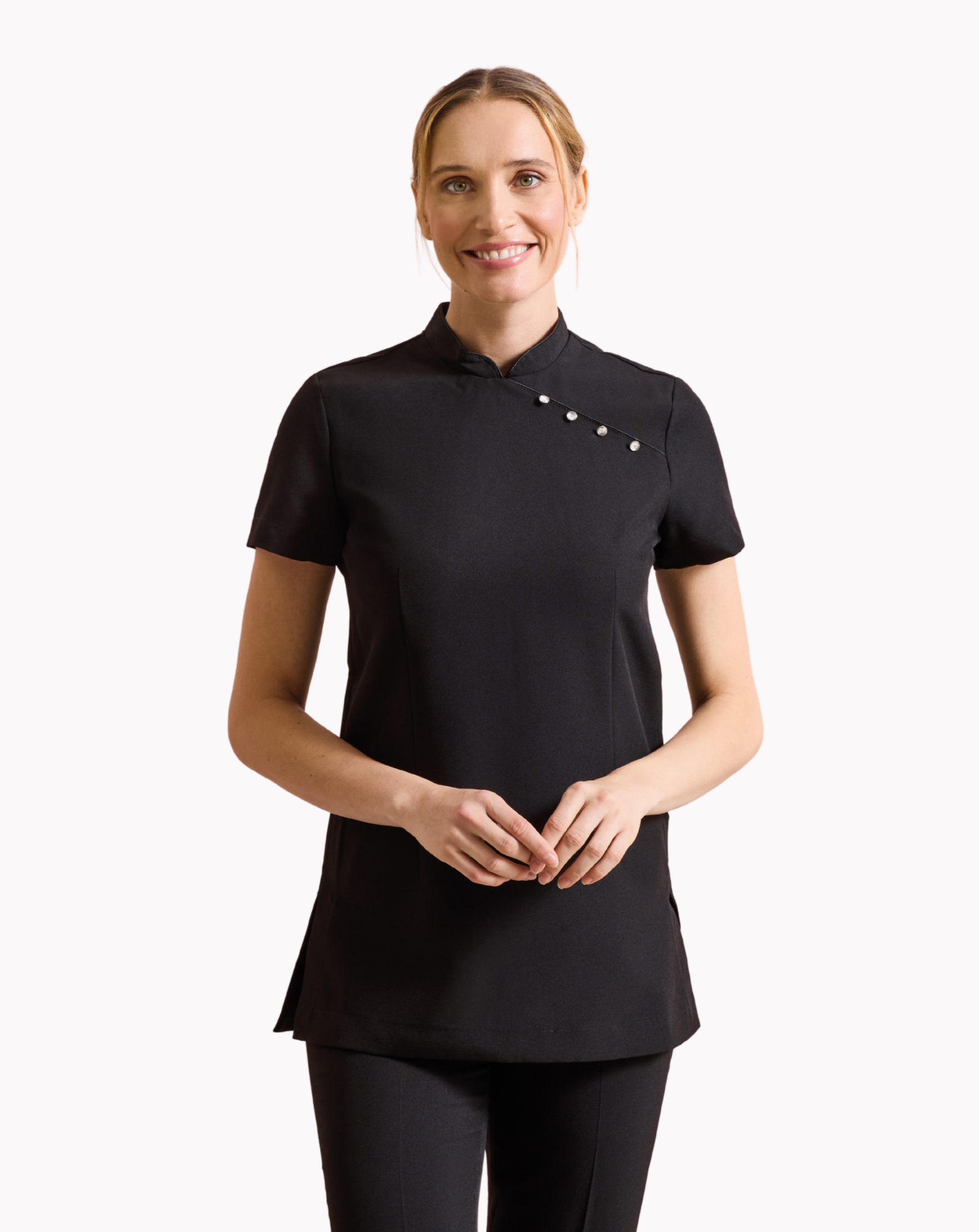 Mika Mandarin Collar Beauty Tunic - Black