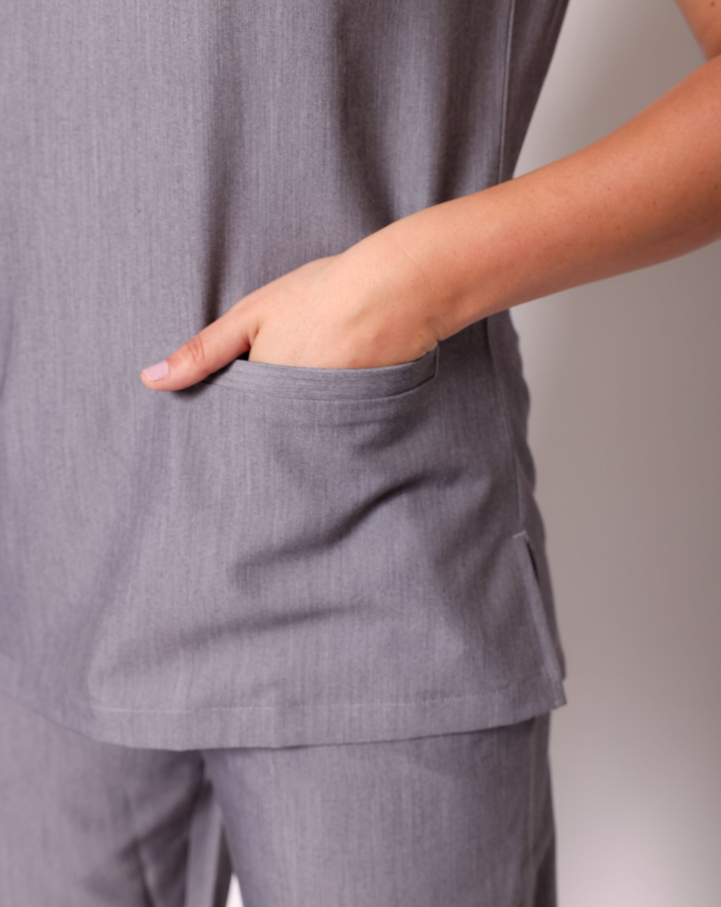 Ari Long Length Scrub Top - Charcoal