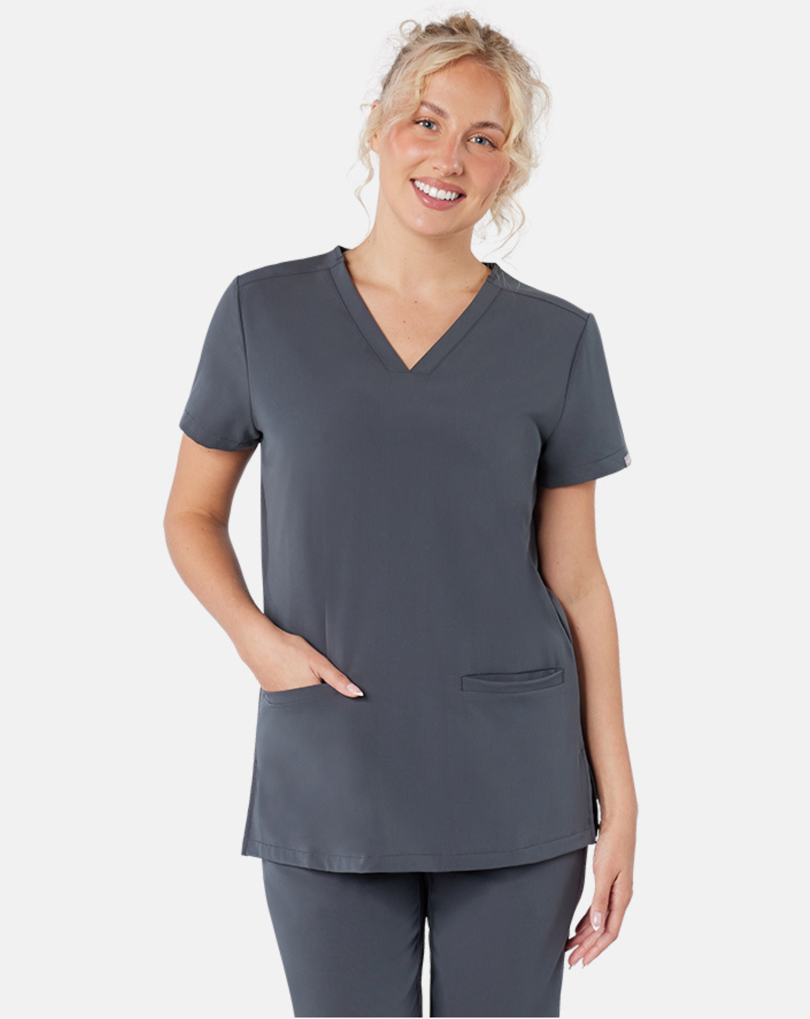 Ari Women's Long Length Scrub Top | Pewter