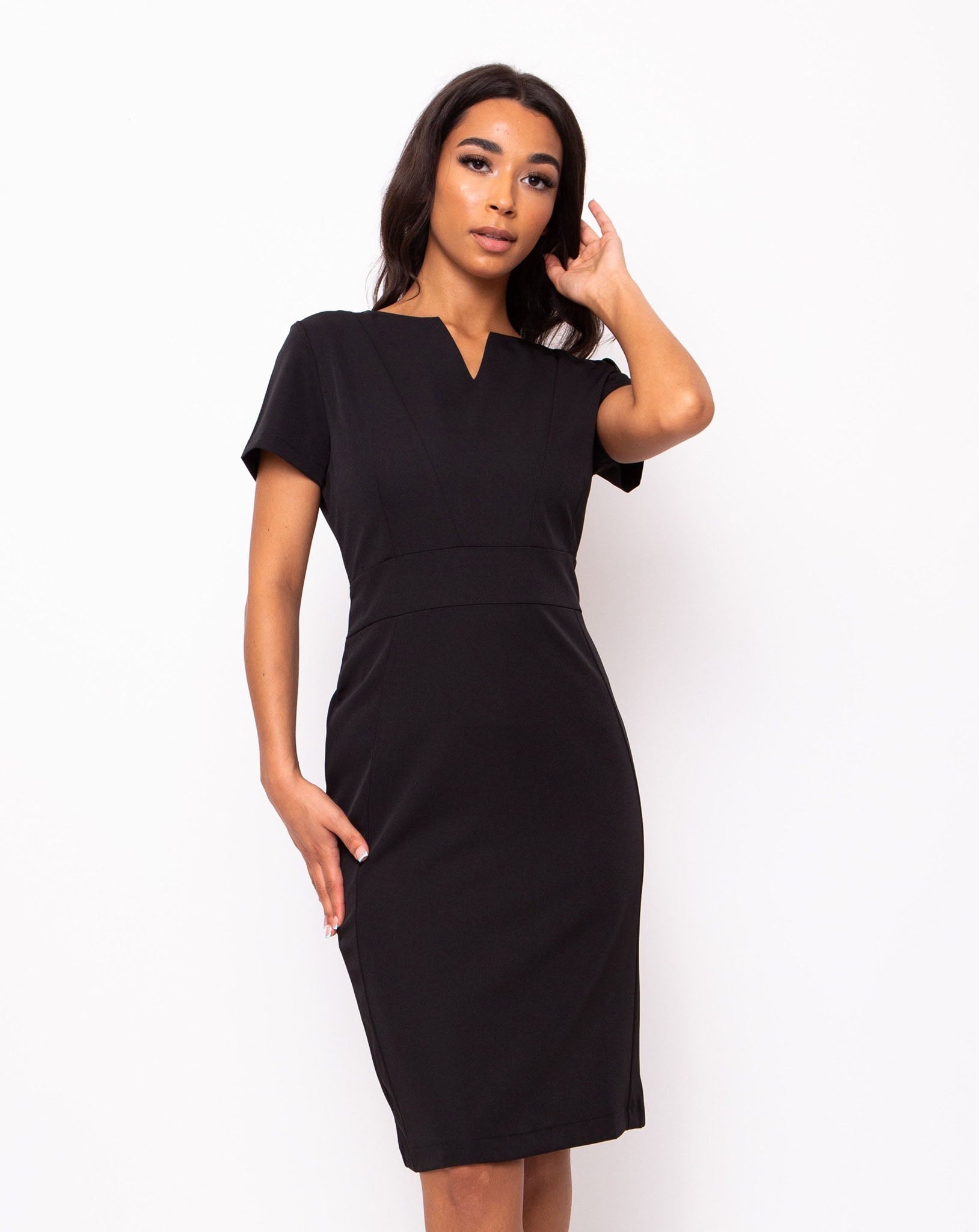 Couture V-Neck Work Dress - Black