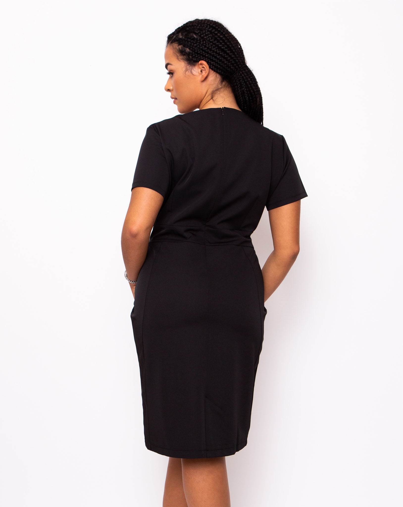 Couture V-Neck Work Dress - Black