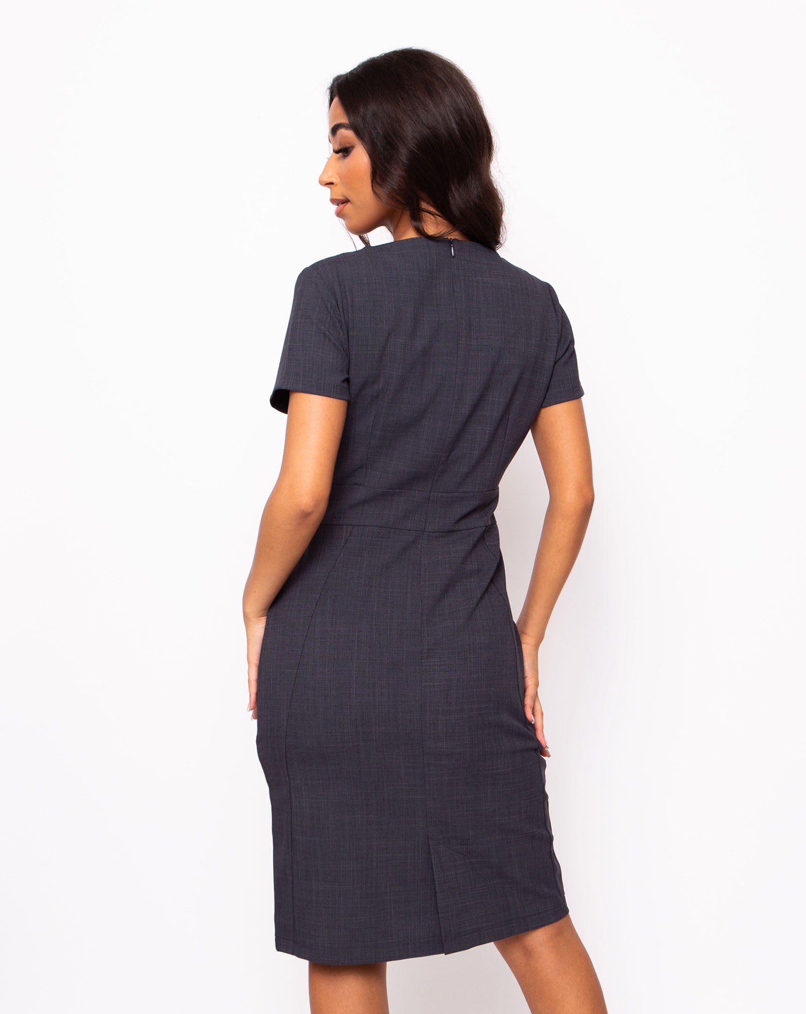 Couture Women's V Neck Work Dress | Steel Grey