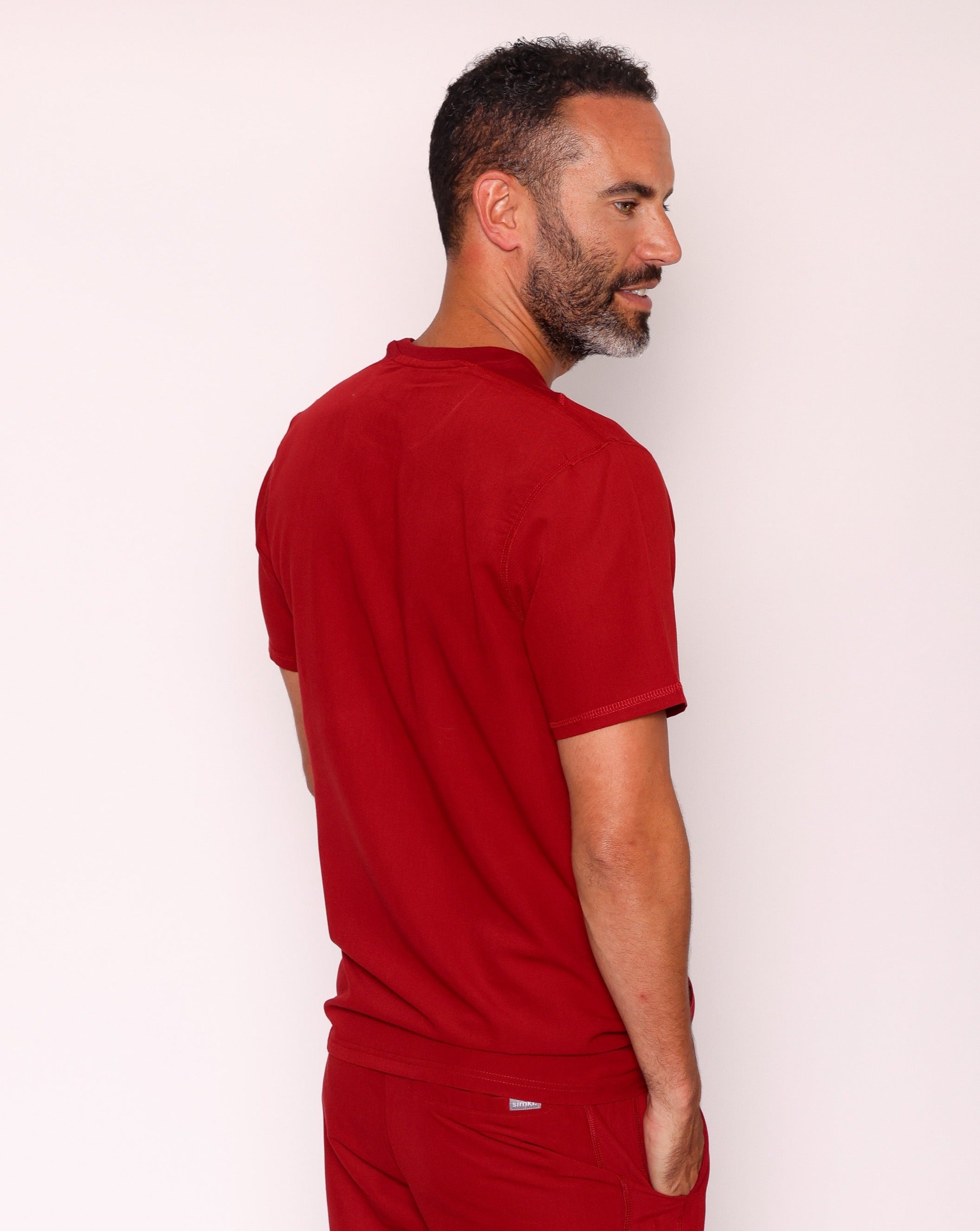 Miles Men's One Pocket Scrub Top | Burgundy