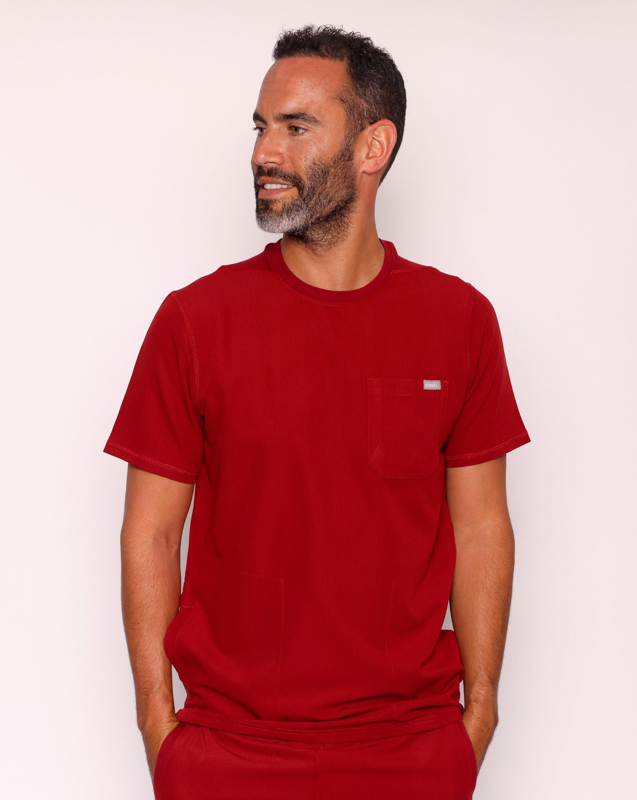 Miles Men's One Pocket Scrub Top | Burgundy