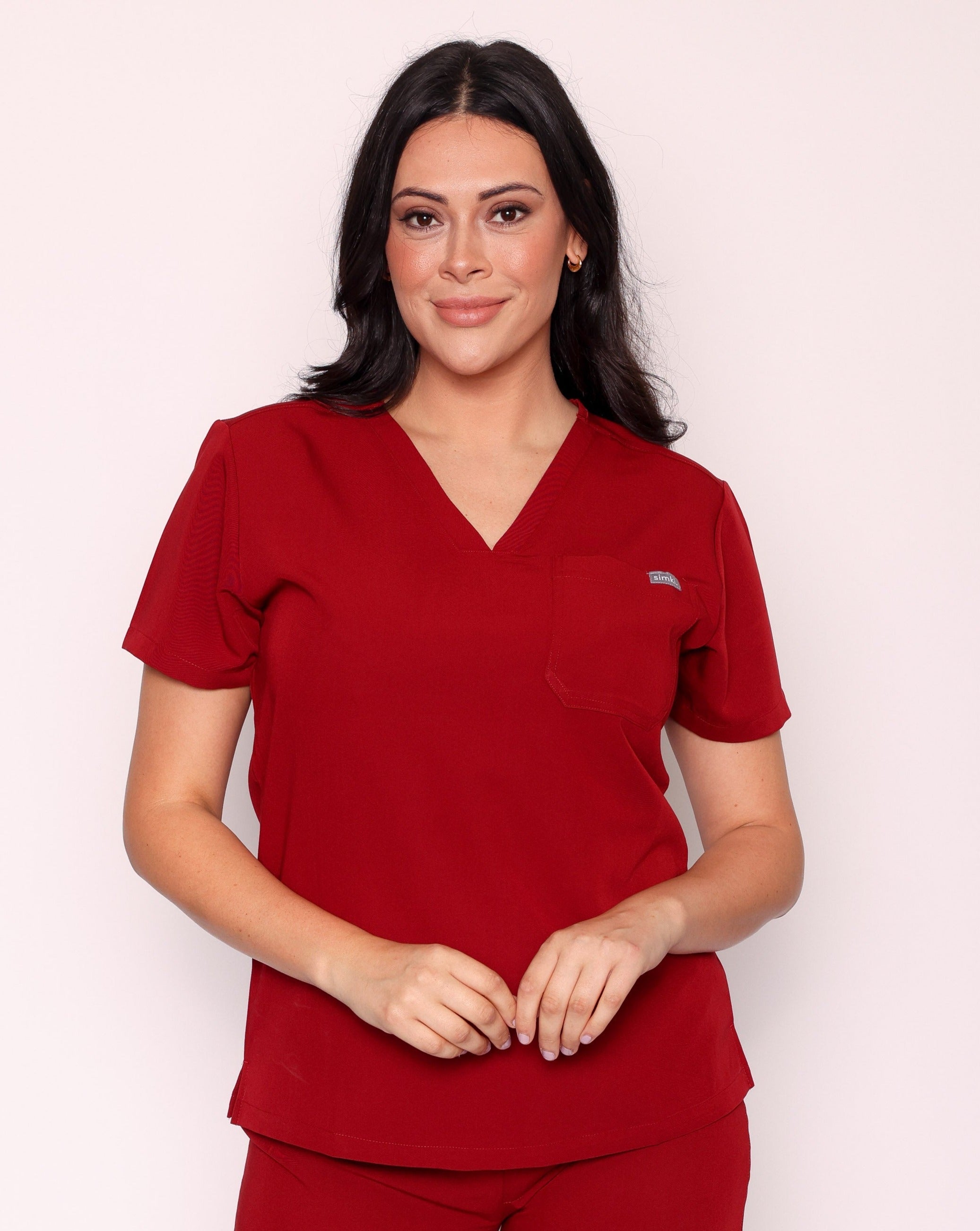 Nova Women's Modern Scrub Top | Burgundy