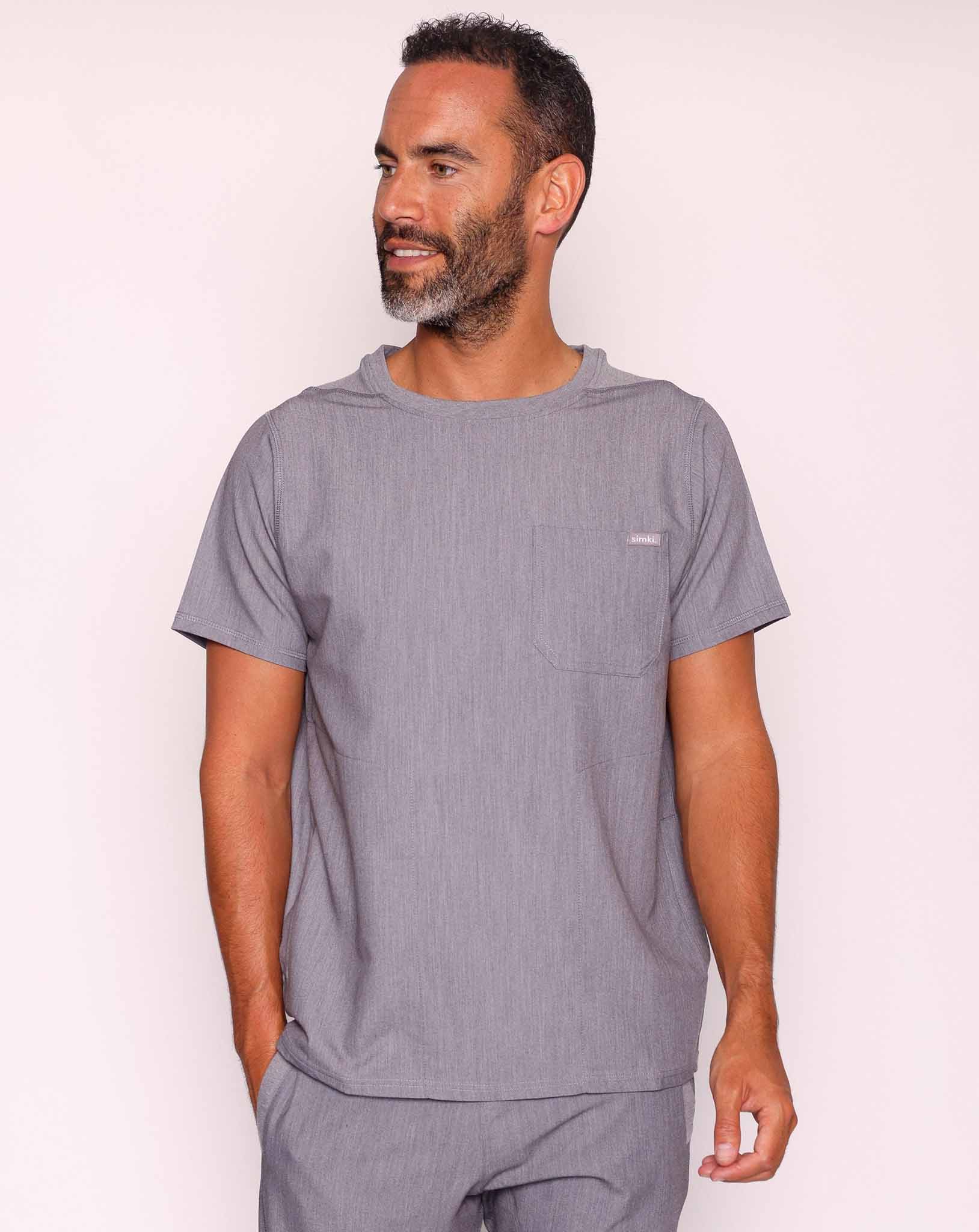 Miles Men's One Pocket Scrub Top | Charcoal Grey