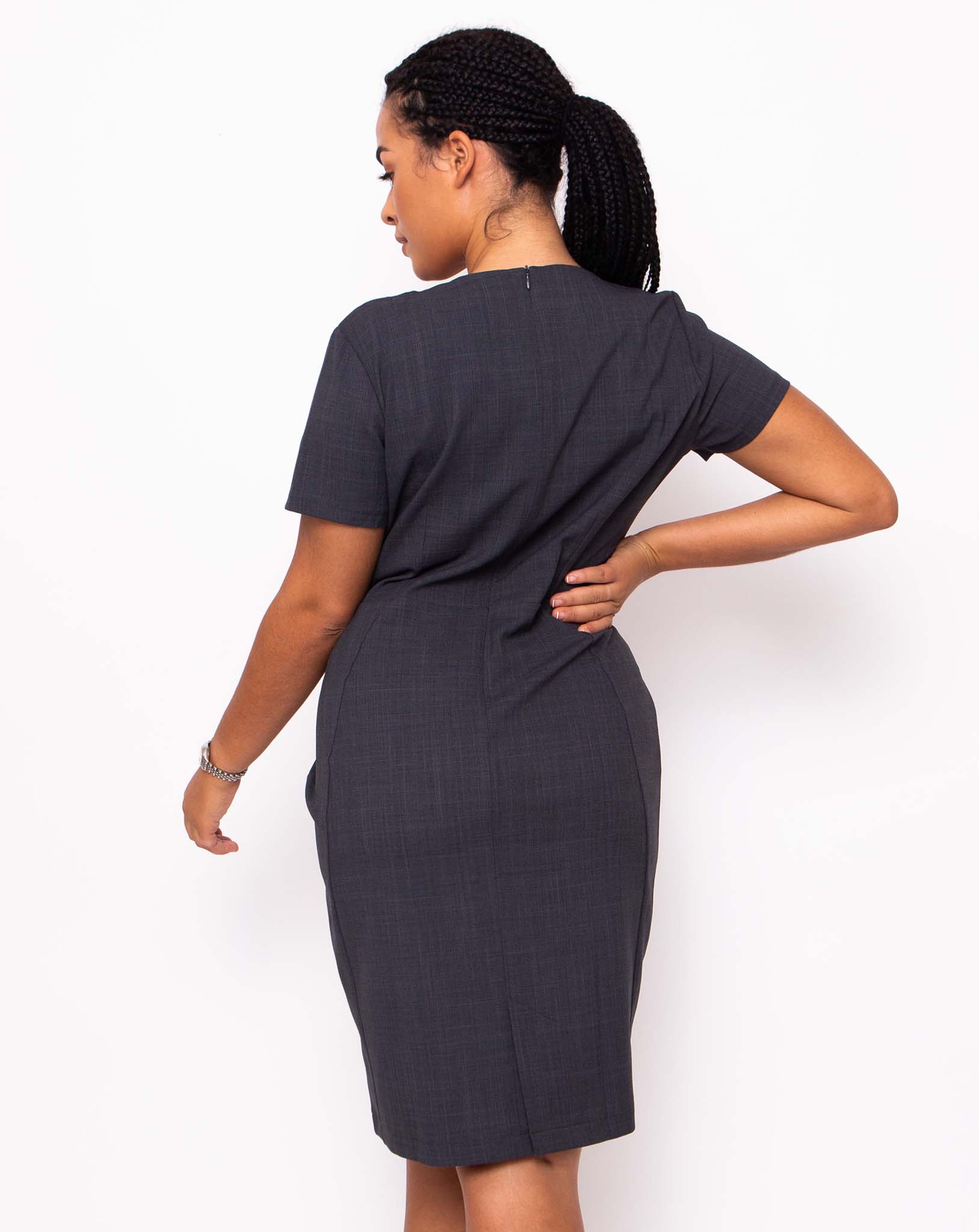 Shine V-Neck Dress - Steel Grey