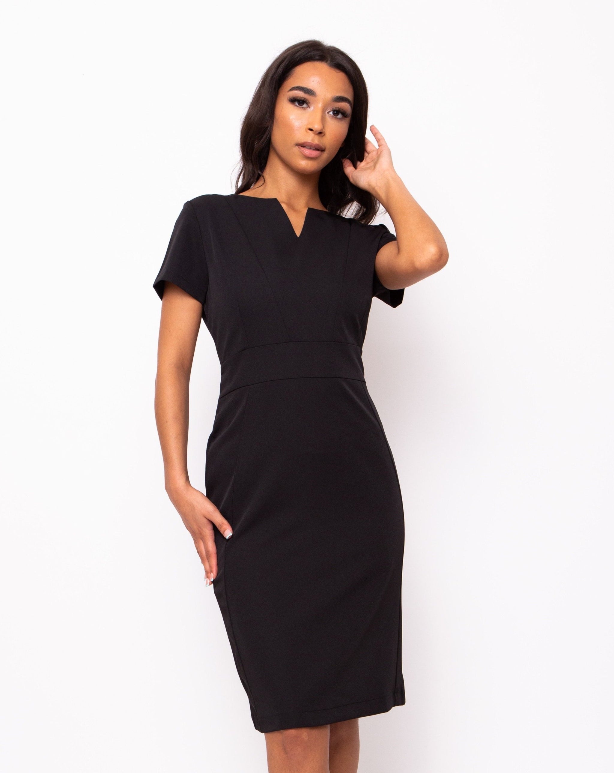Couture V-Neck Womens Black Work Dress
