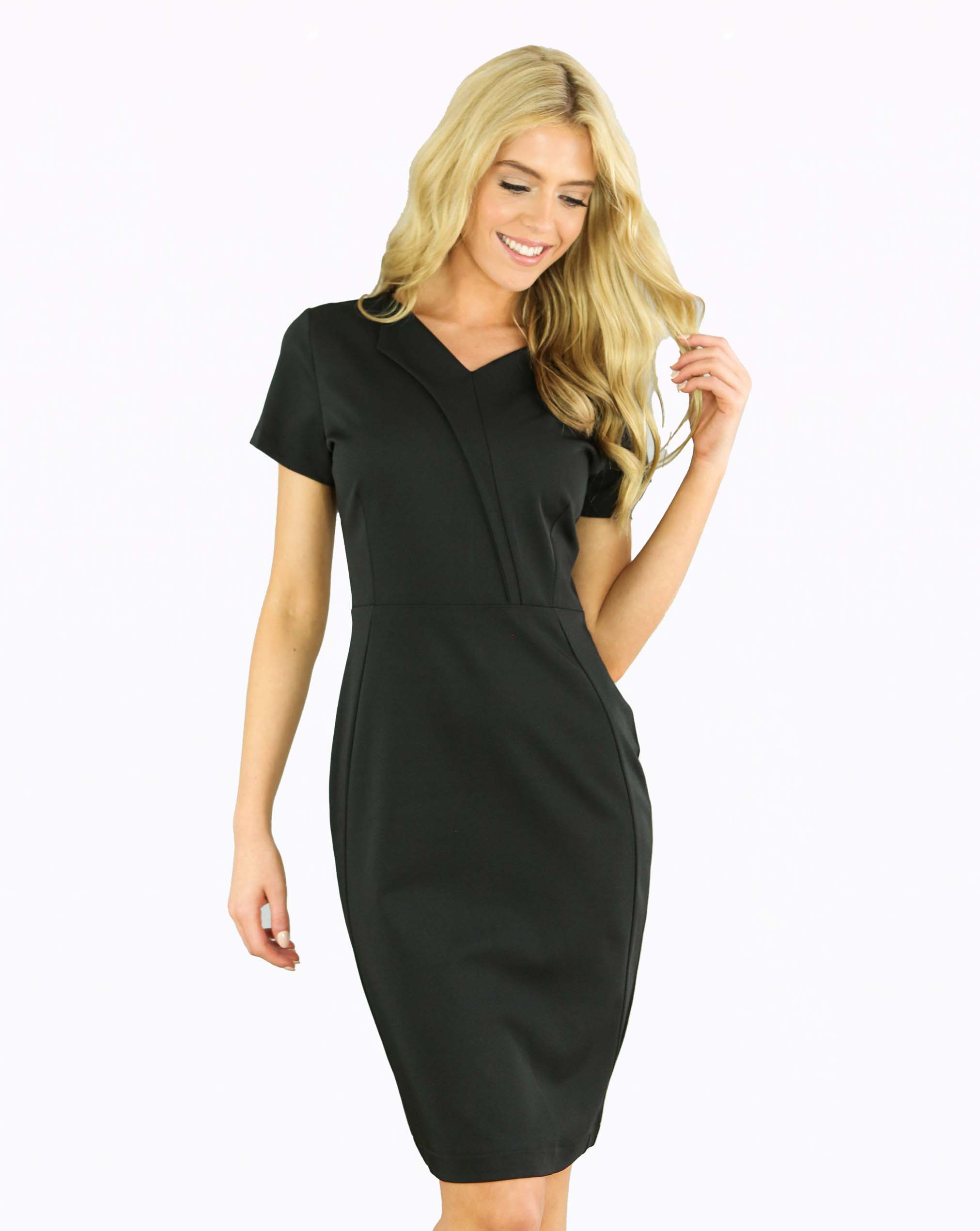 Shine Lapel Luxury Twill Spa Therapist Dress | Black Tunic Dress Shine Lapel Luxury Twill Spa Therapist Dress | Black Tunic Dress