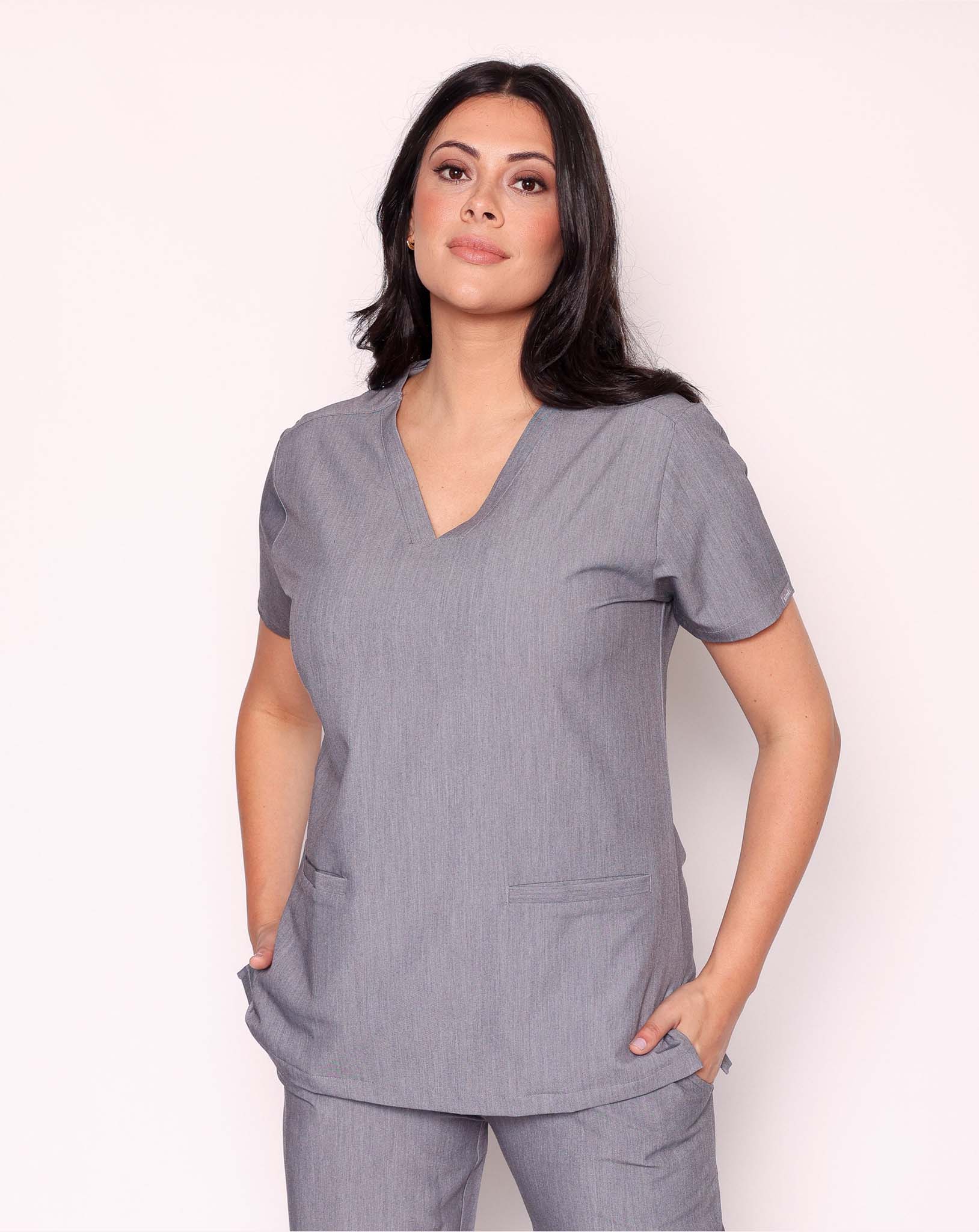 Ari Long Length Scrub Top - Charcoal