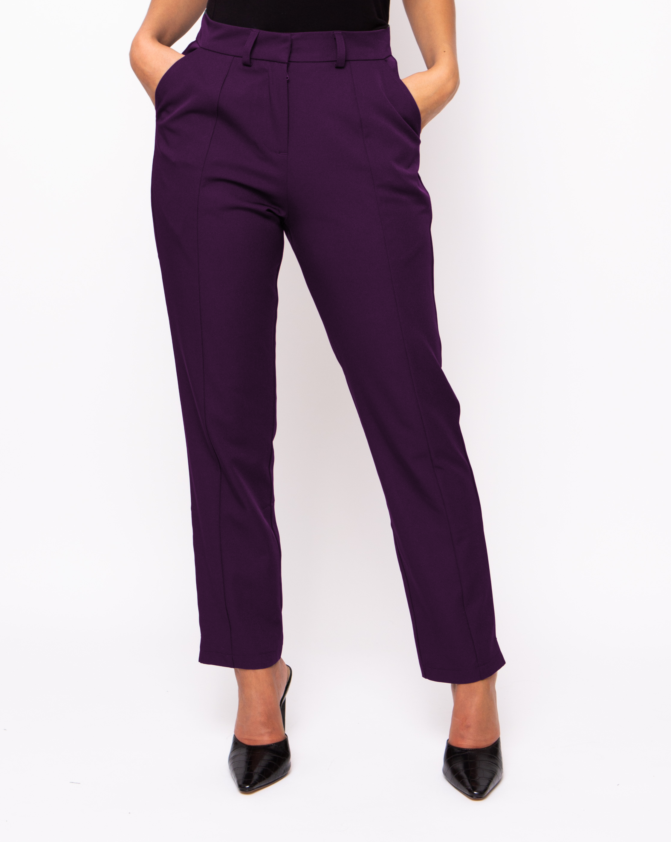Cosmopolitan Waist Tie-Belt Trousers - Aubergine