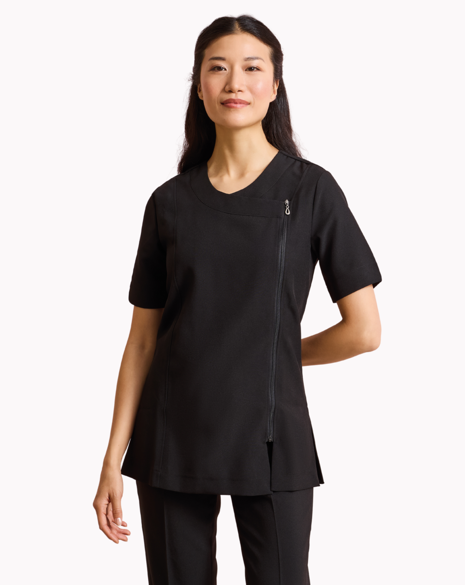 Camellia Black Asymmetric Zip Tunic - Black