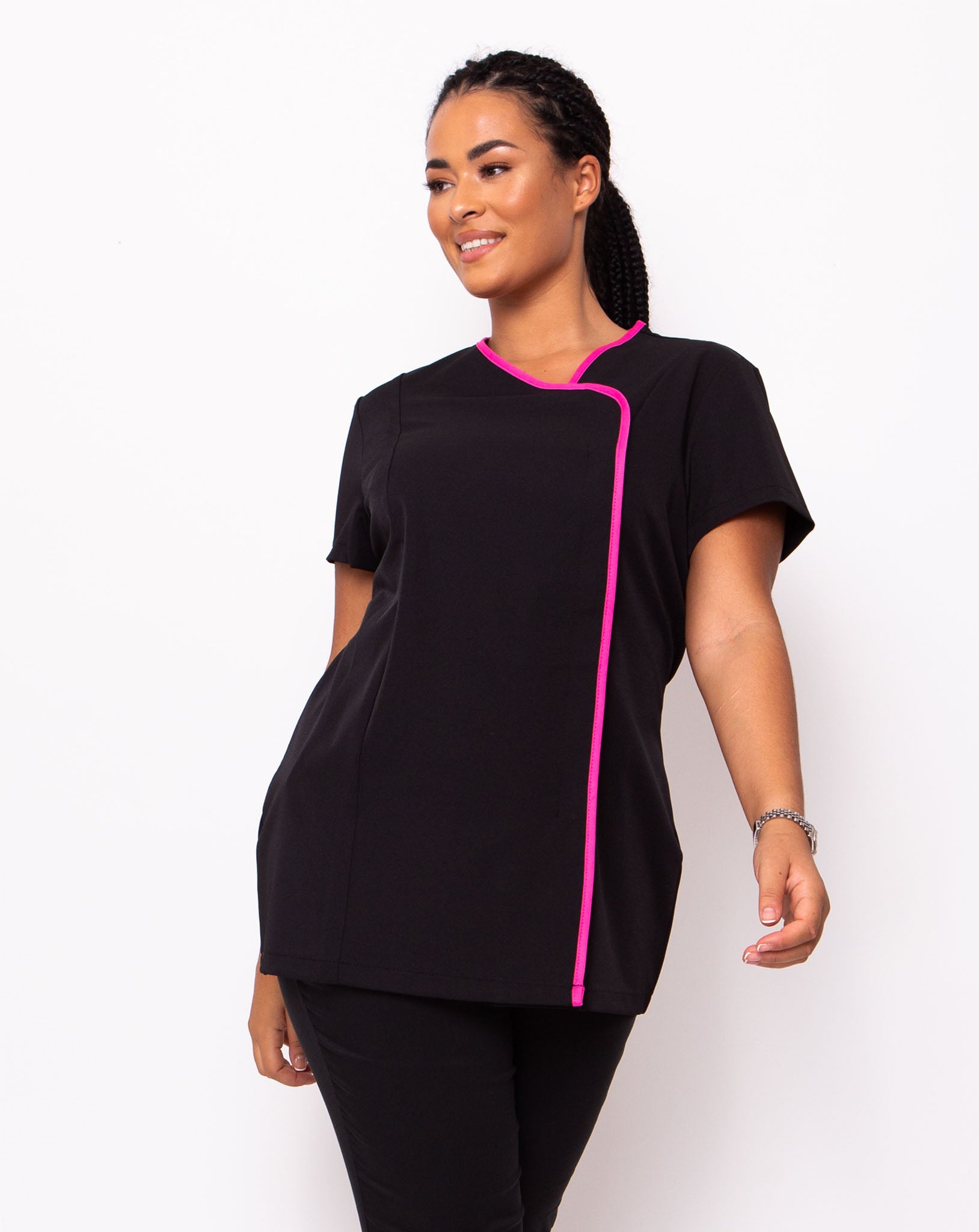 Charm Asymmetric Beauty Tunic - Black / Hot Pink
