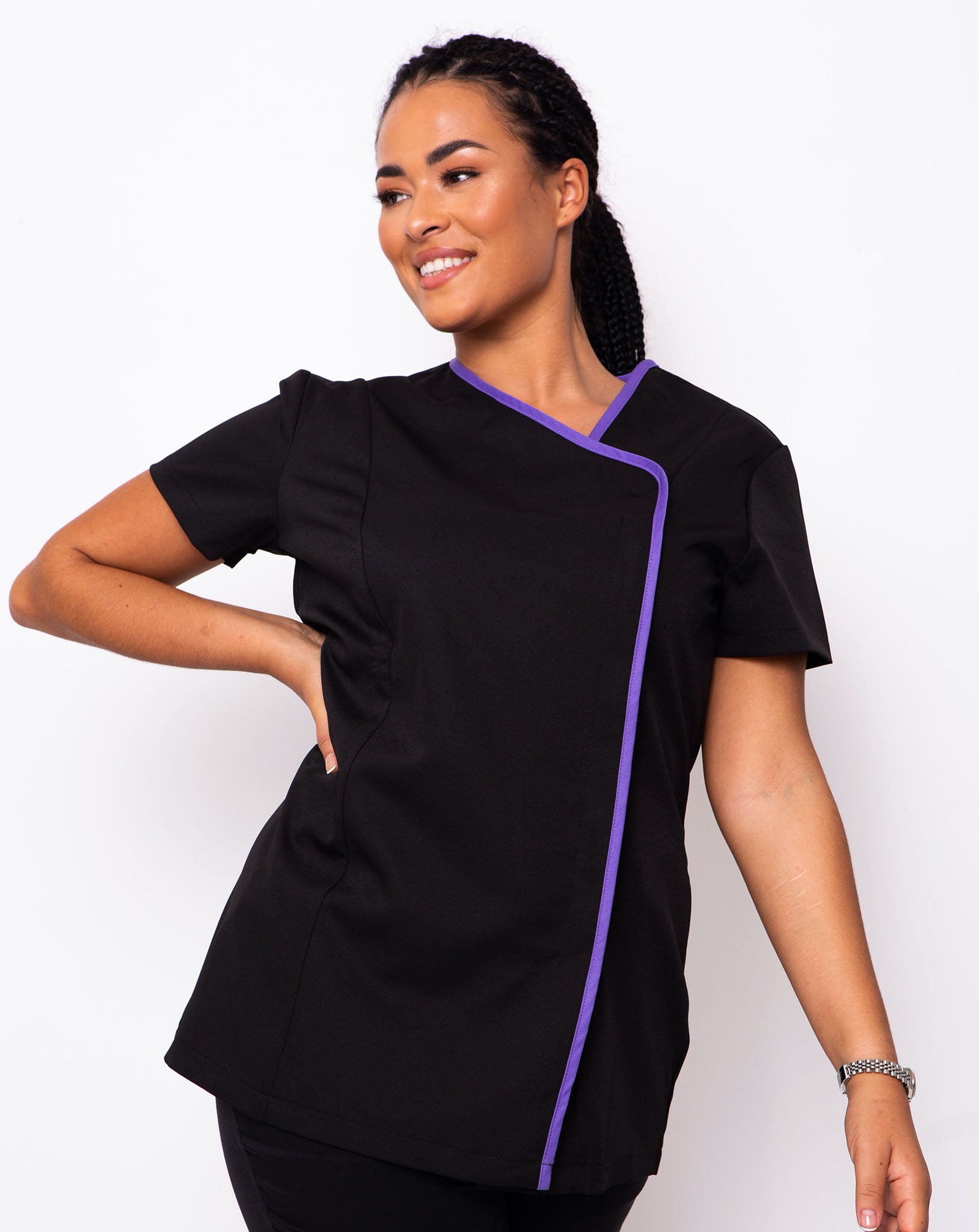 Charm Asymmetric Beauty Tunic - Black / Purple