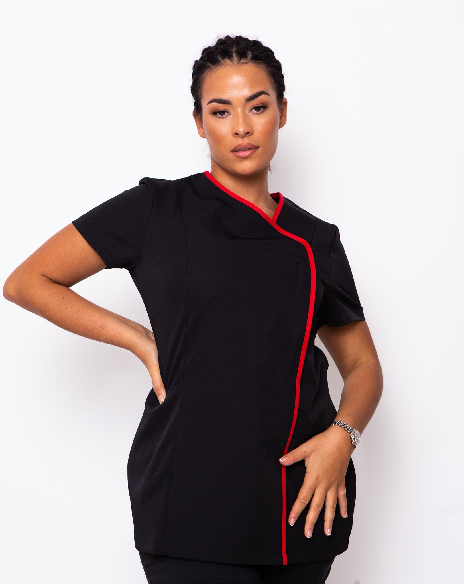 Charm Asymmetric Beauty Tunic - Black / Red