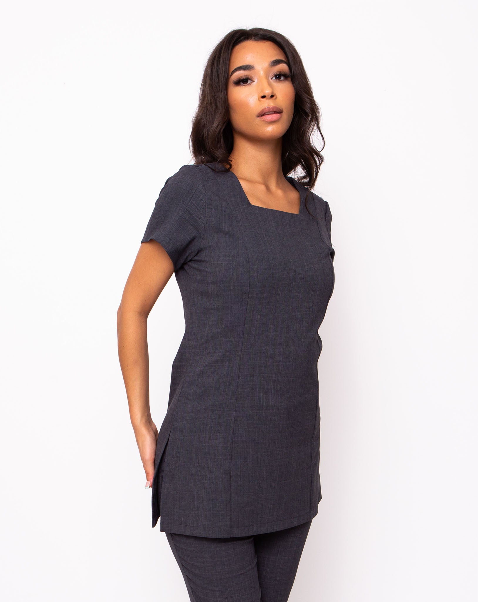 Chic Square Neck Beauty Tunic - Steel Grey
