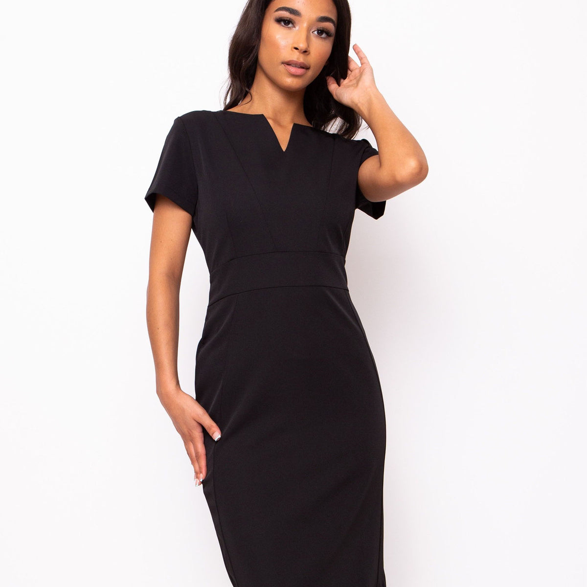 Couture V-Neck Womens Black Work Dress Best Workwear Dresses UK