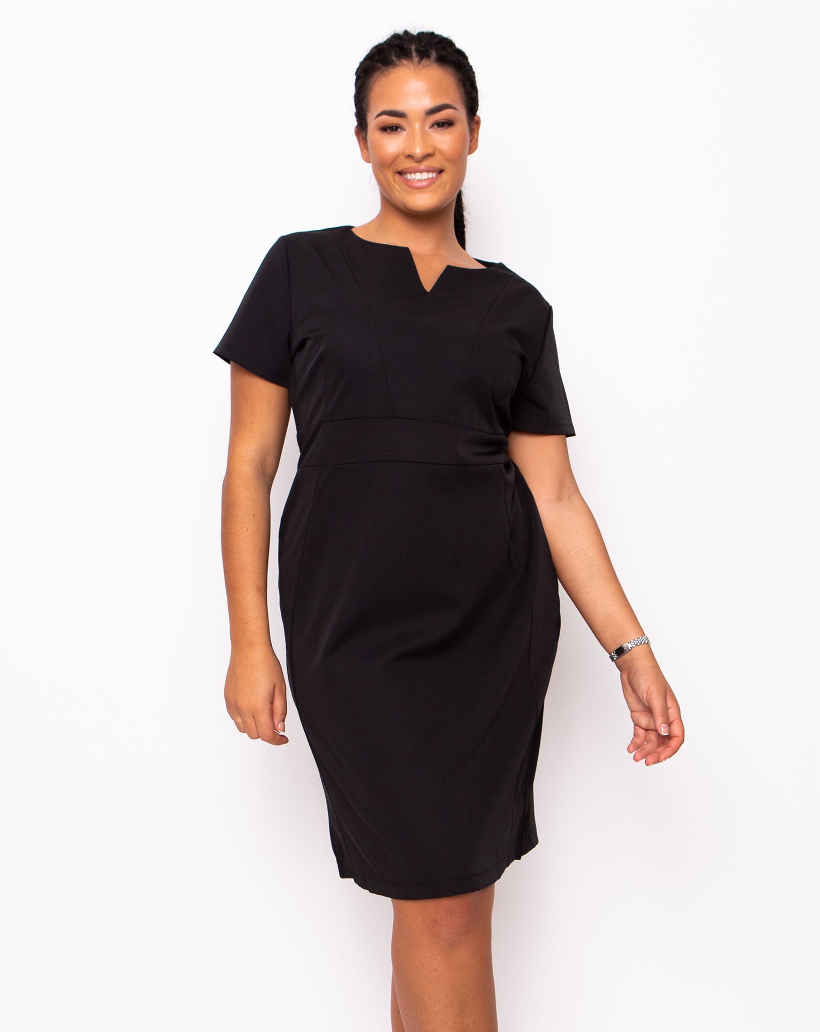Couture V-Neck Work Dress - Black