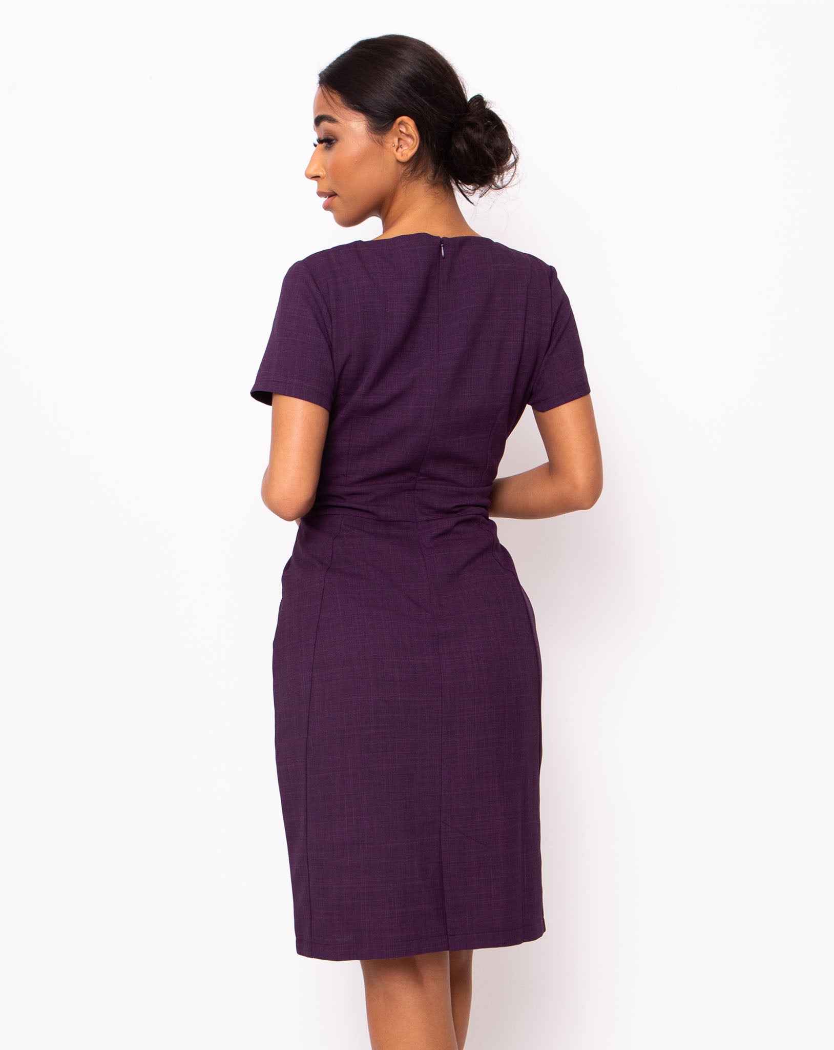 Couture V-Neck Work Dress - Plum