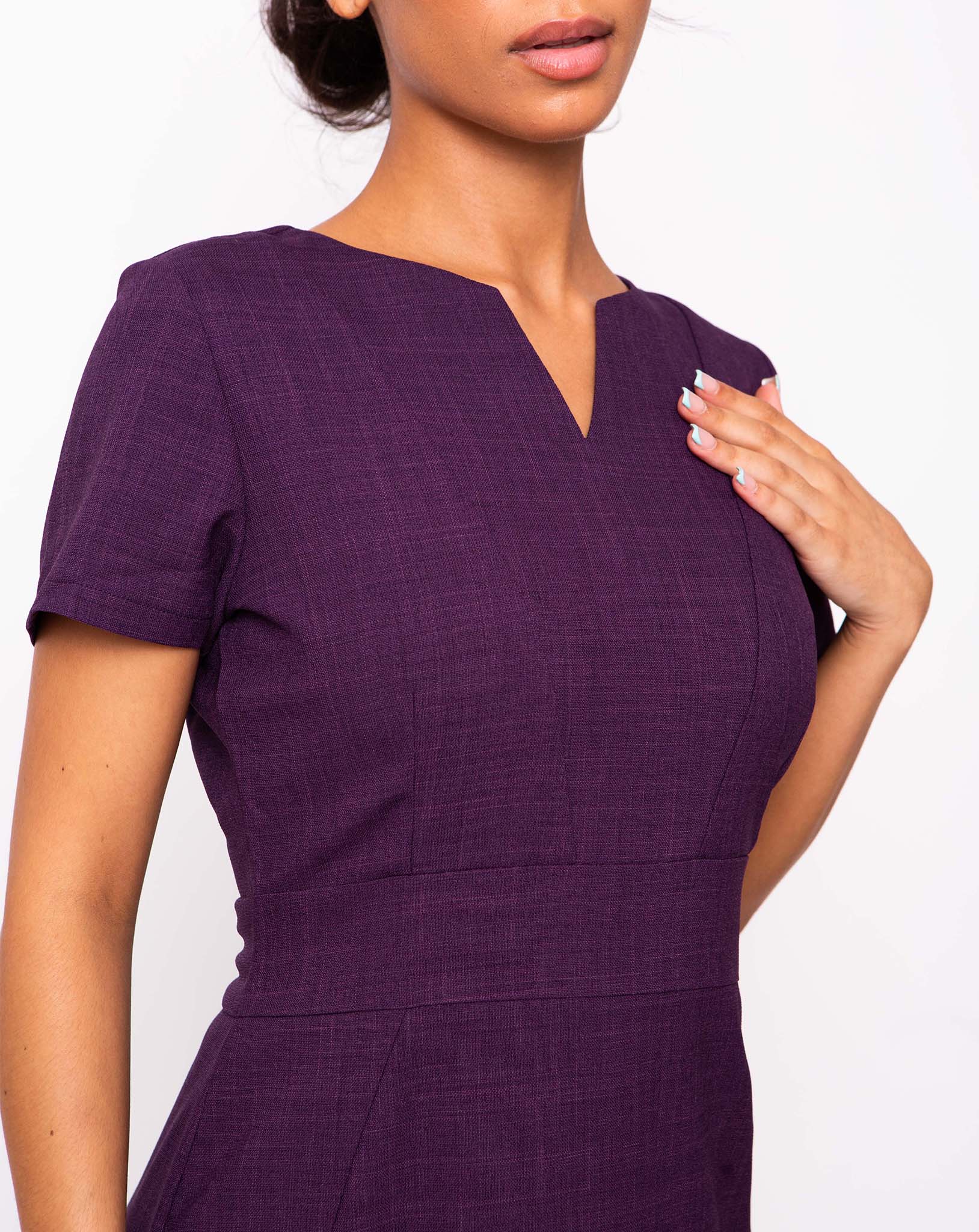 Couture V-Neck Work Dress - Plum