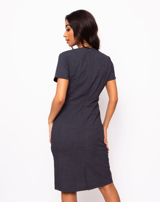 Couture Women's V Neck Work Dress | Steel Grey