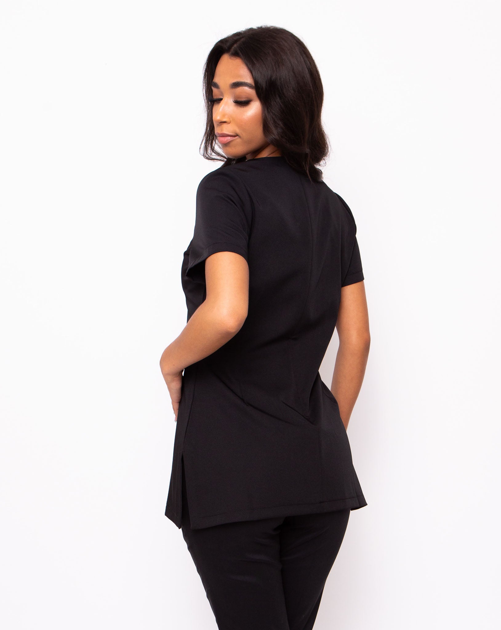 Elegance Teardrop Neck Salon Tunic - Black