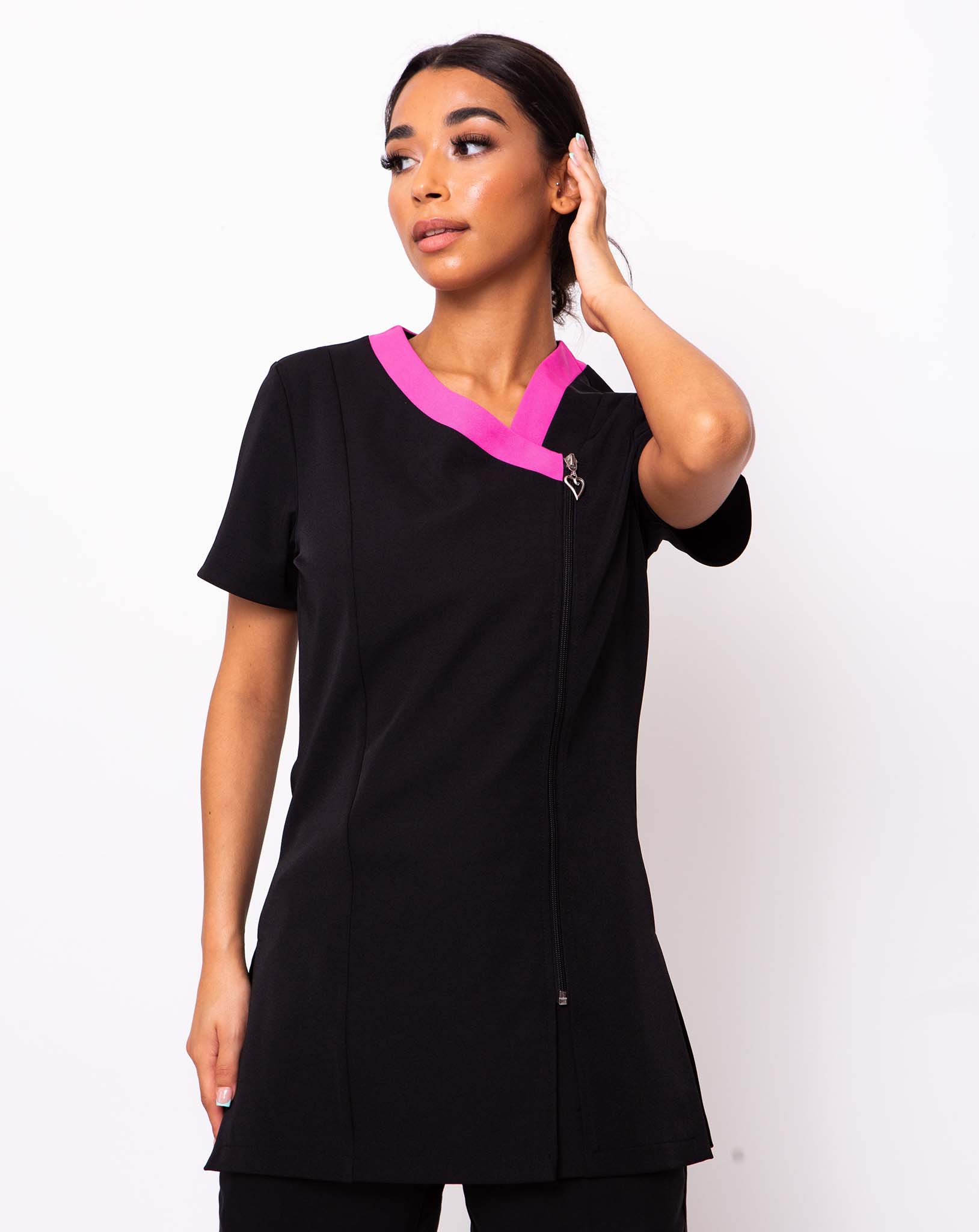 Ribbon Contrast Trim Beauty Tunic - Black / Hot Pink