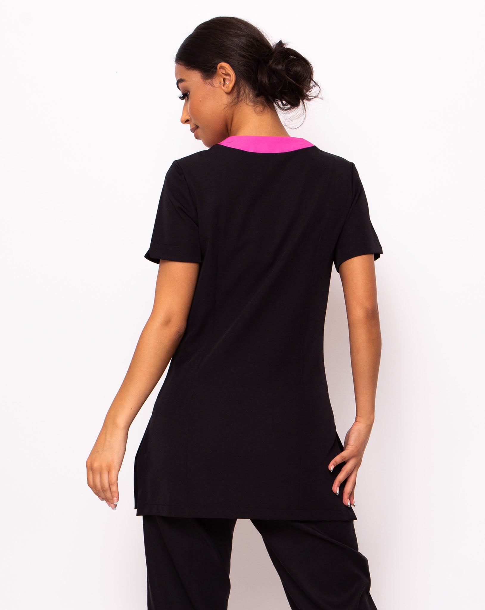 Ribbon Contrast Trim Beauty Tunic - Black / Hot Pink