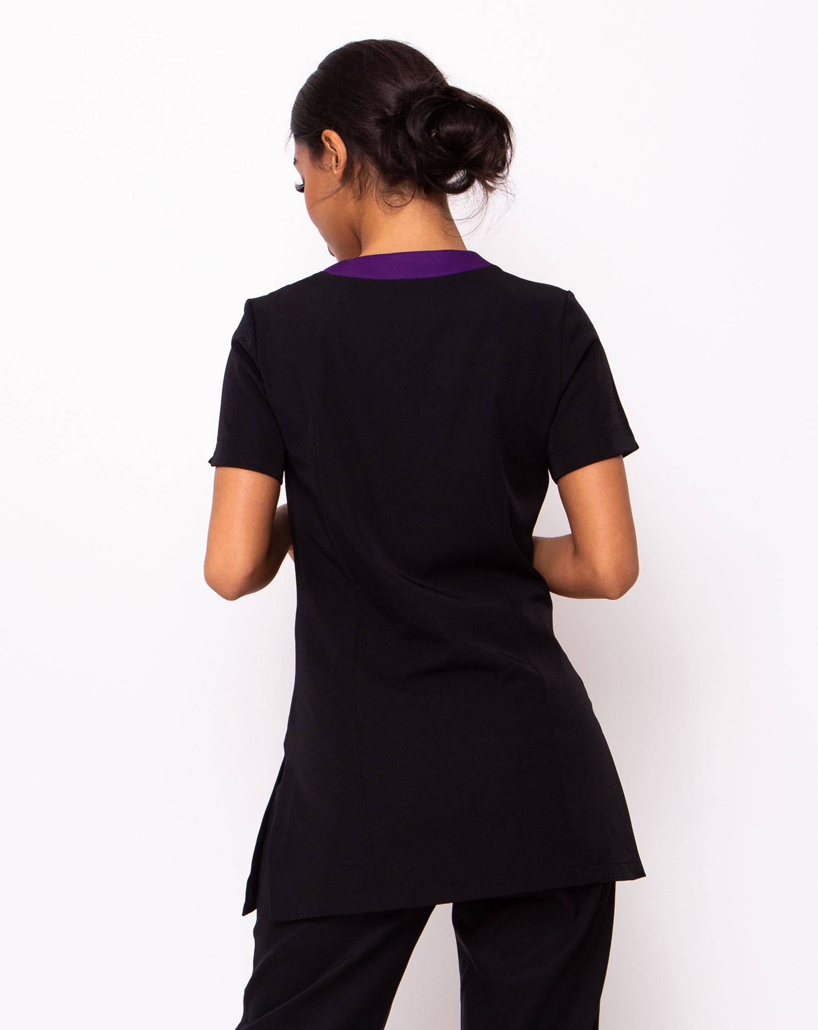 Ribbon Contrast Trim Beauty Tunic - Black / Purple