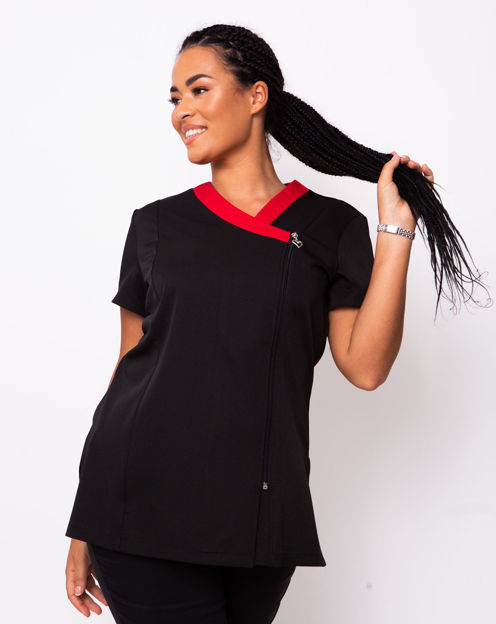 Ribbon Contrast Trim Beauty Tunic - Black / Red