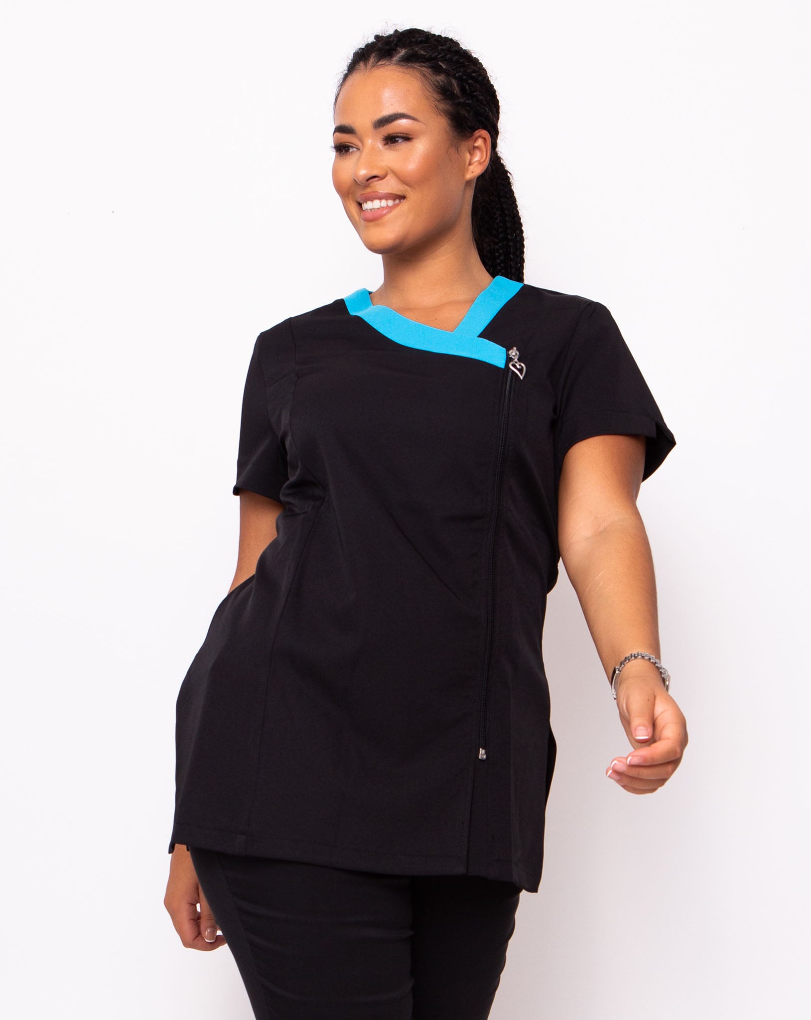 Ribbon Contrast Trim Beauty Tunic - Black / Teal