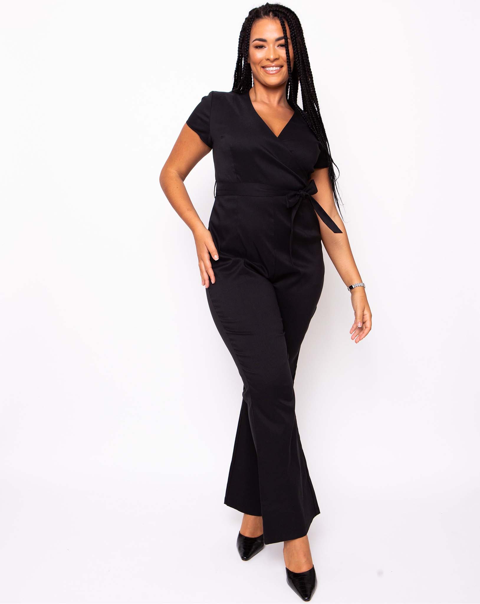 Serenity Wrap Front Neckline Jumpsuit - Black