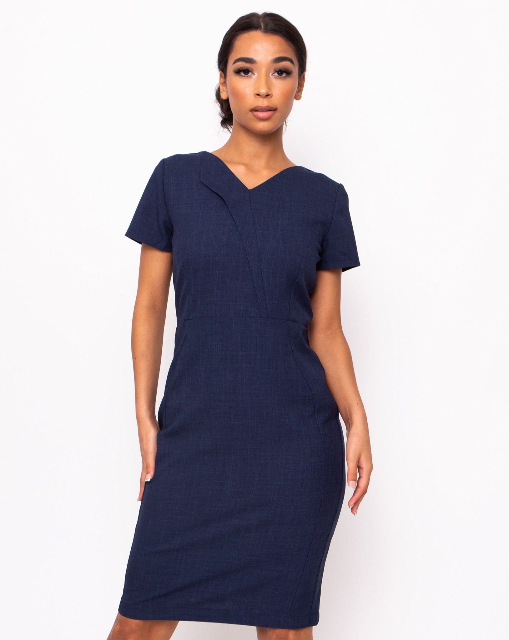 Shine V-Neck Dress - Midnight Navy