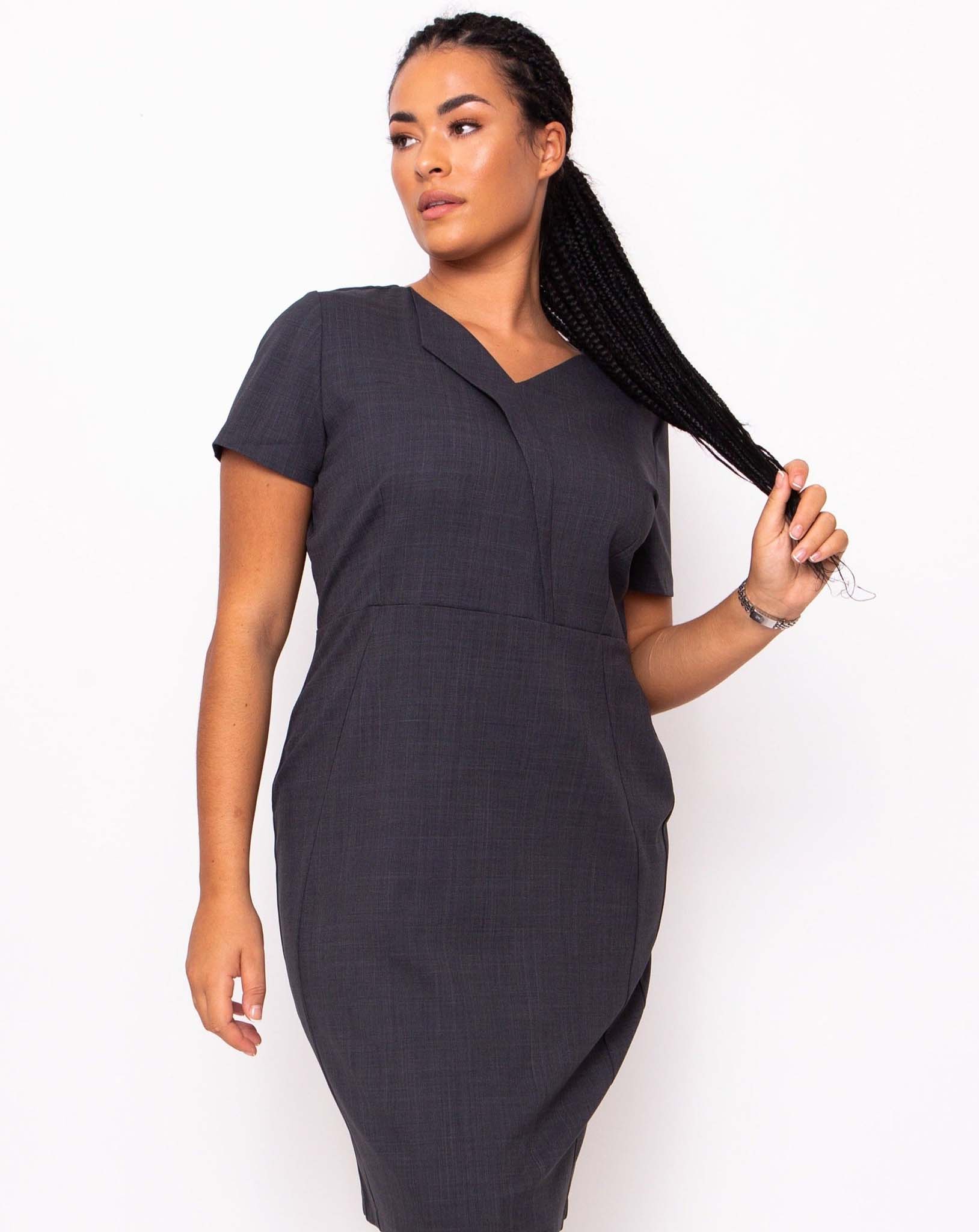 Shine V-Neck Dress - Steel Grey