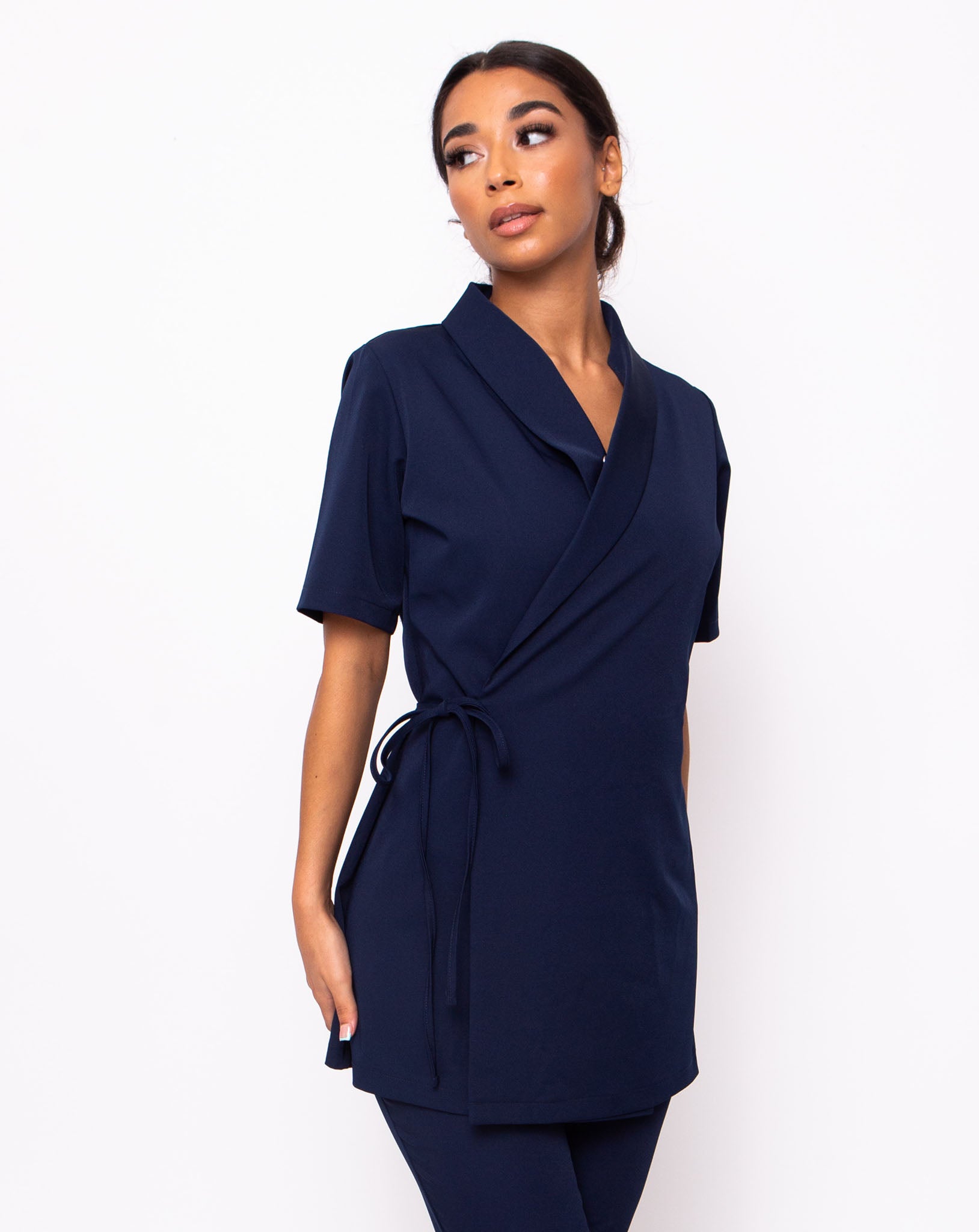 Virtue Adjustable Wrap Front Tunic - Navy