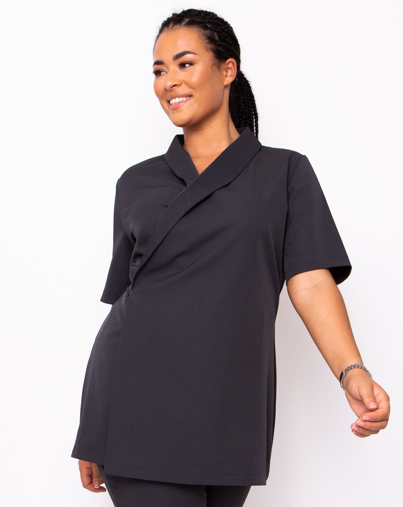 Virtue Adjustable Wrap Front Tunic - Slate Grey