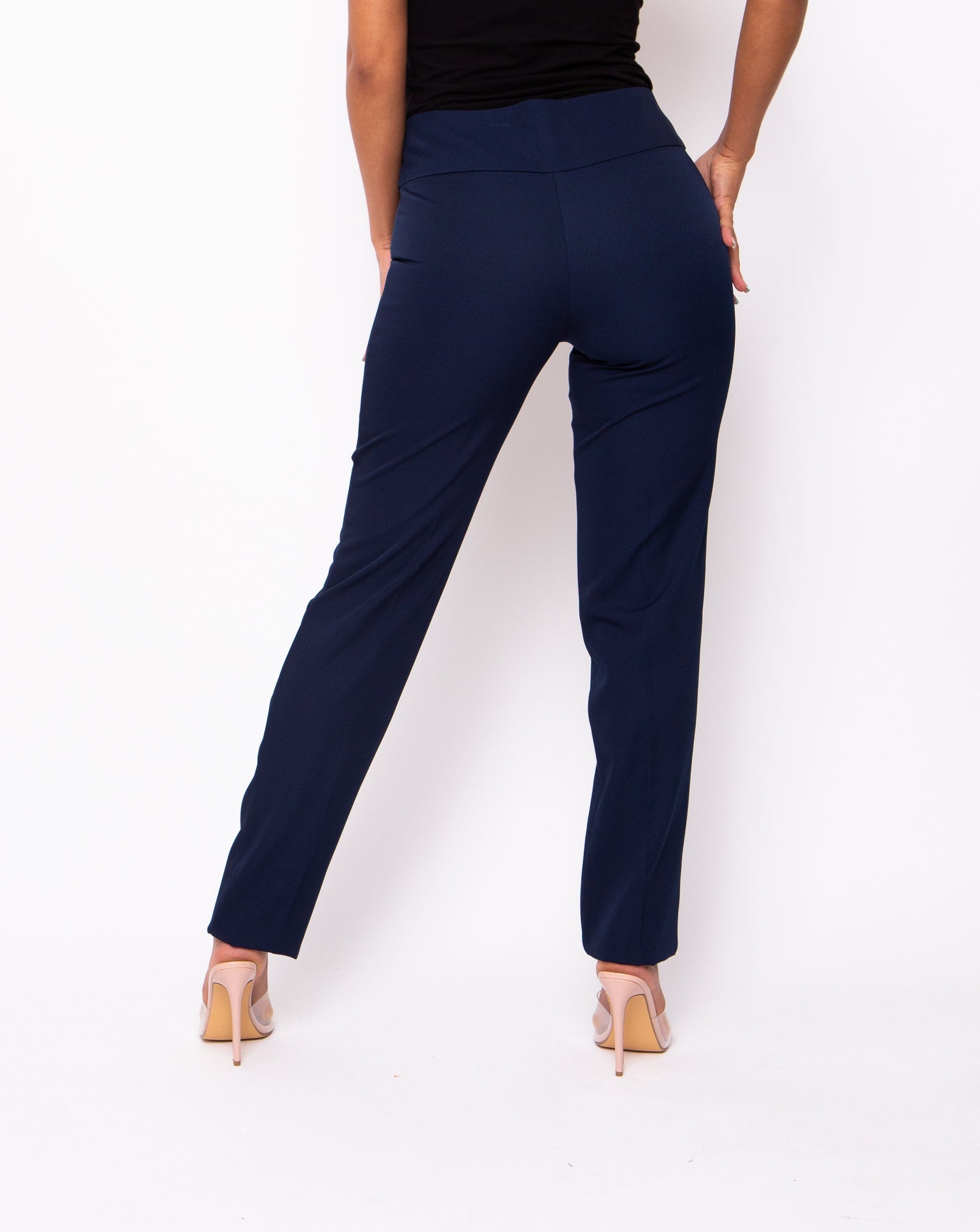 Ladies Navy Blue Work Trousers  Straight Leg Trousers Womens – Salonwear