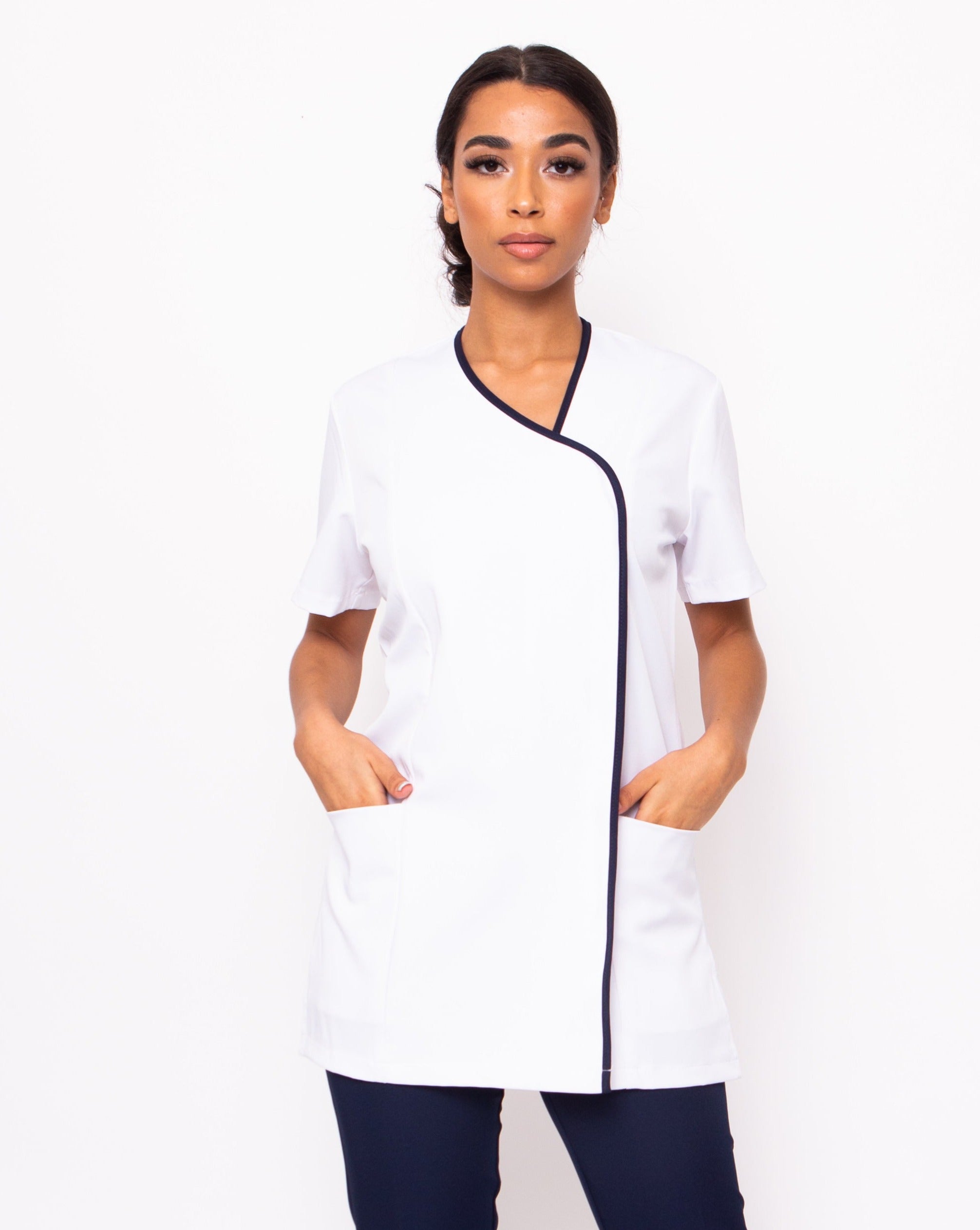 Eternity Asymmetric Beauty Tunic - White / Navy