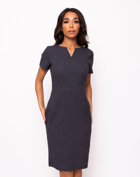 Couture Women's V Neck Work Dress | Steel Grey