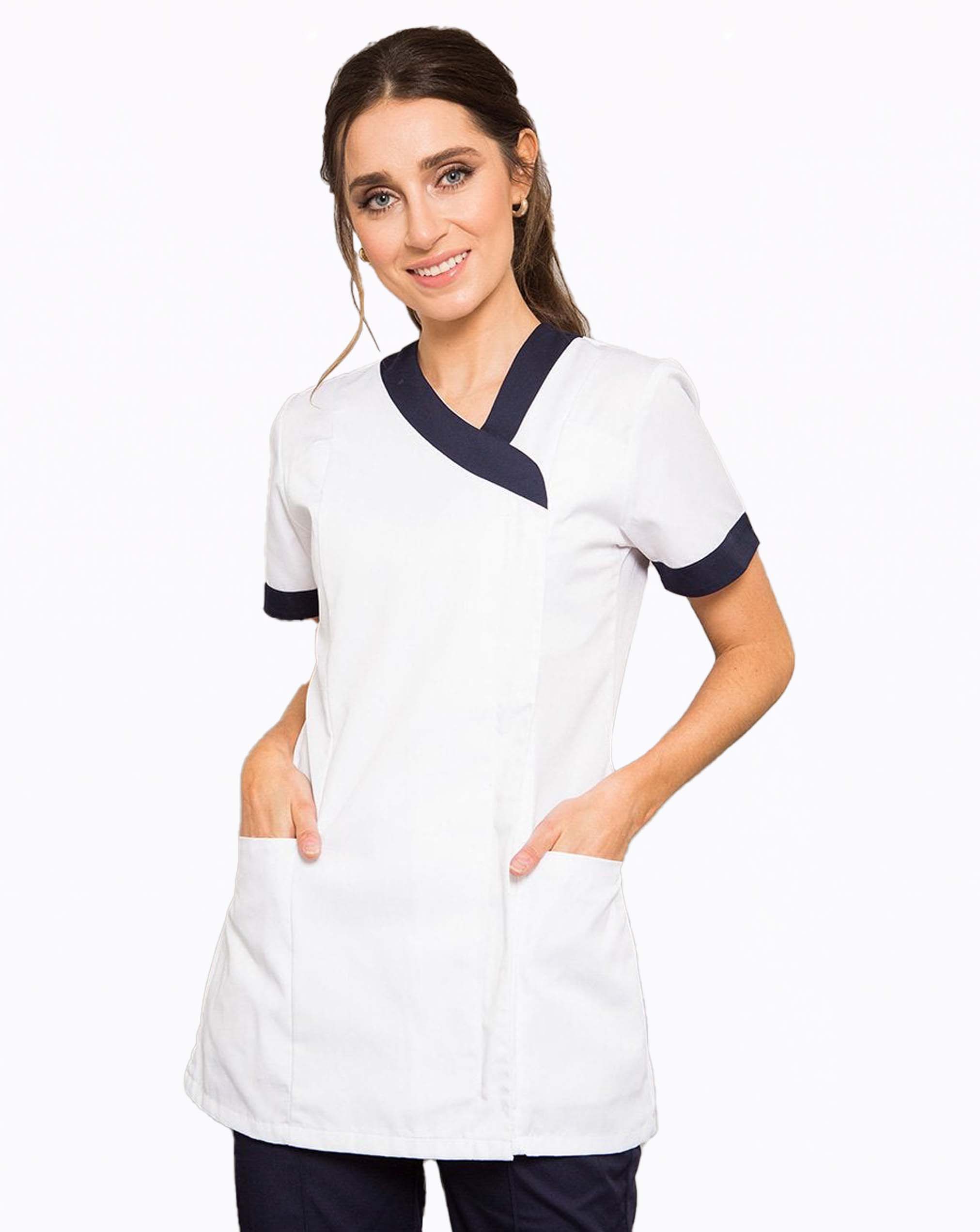 Mercia Asymmetric Contrast Trim Tunic - White / Navy