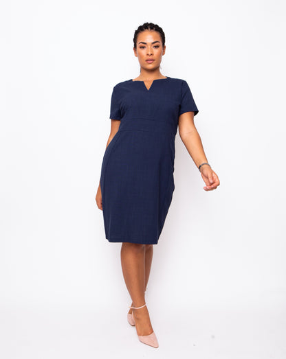 Couture V-Neck Work Dress (Textured Stretch)