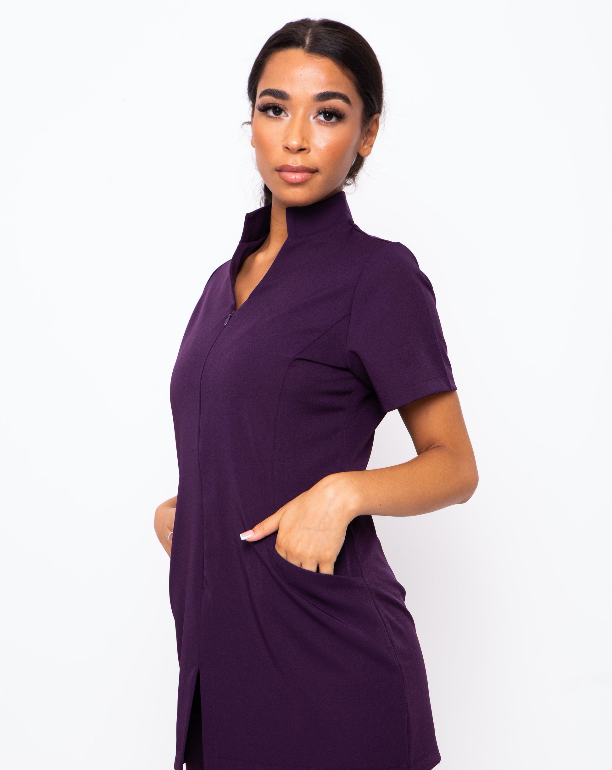 Allure Purple Therapist Uniform Tunic with Pockets