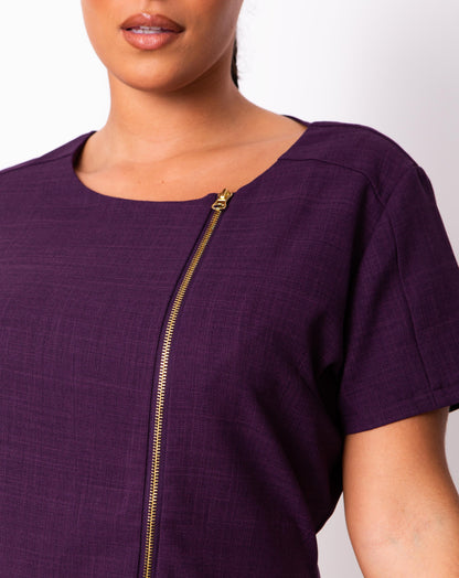 Plum Beauty Tunic and Trousers with gold zip