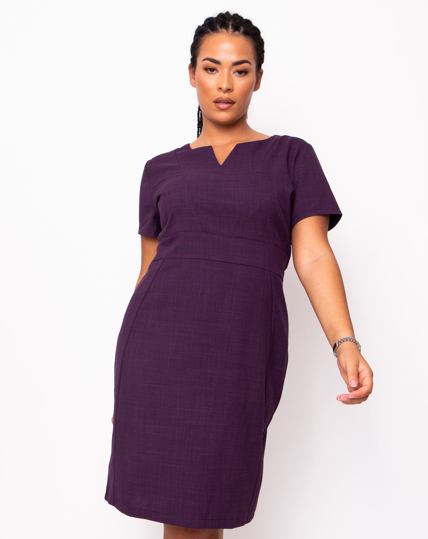 Couture V-Neck Work Dress (Textured Stretch)