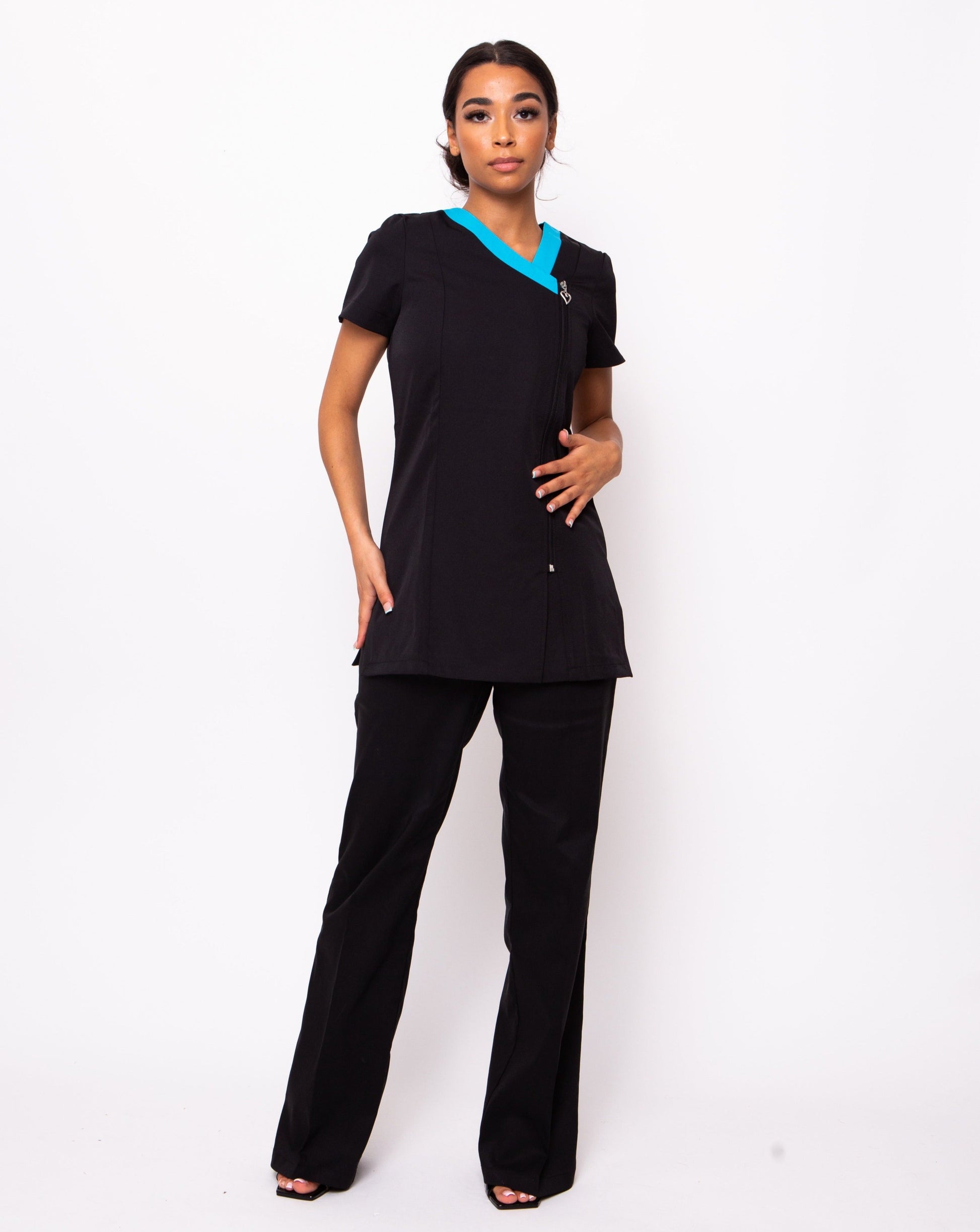 Black and teal beauty spa tunic and trouser