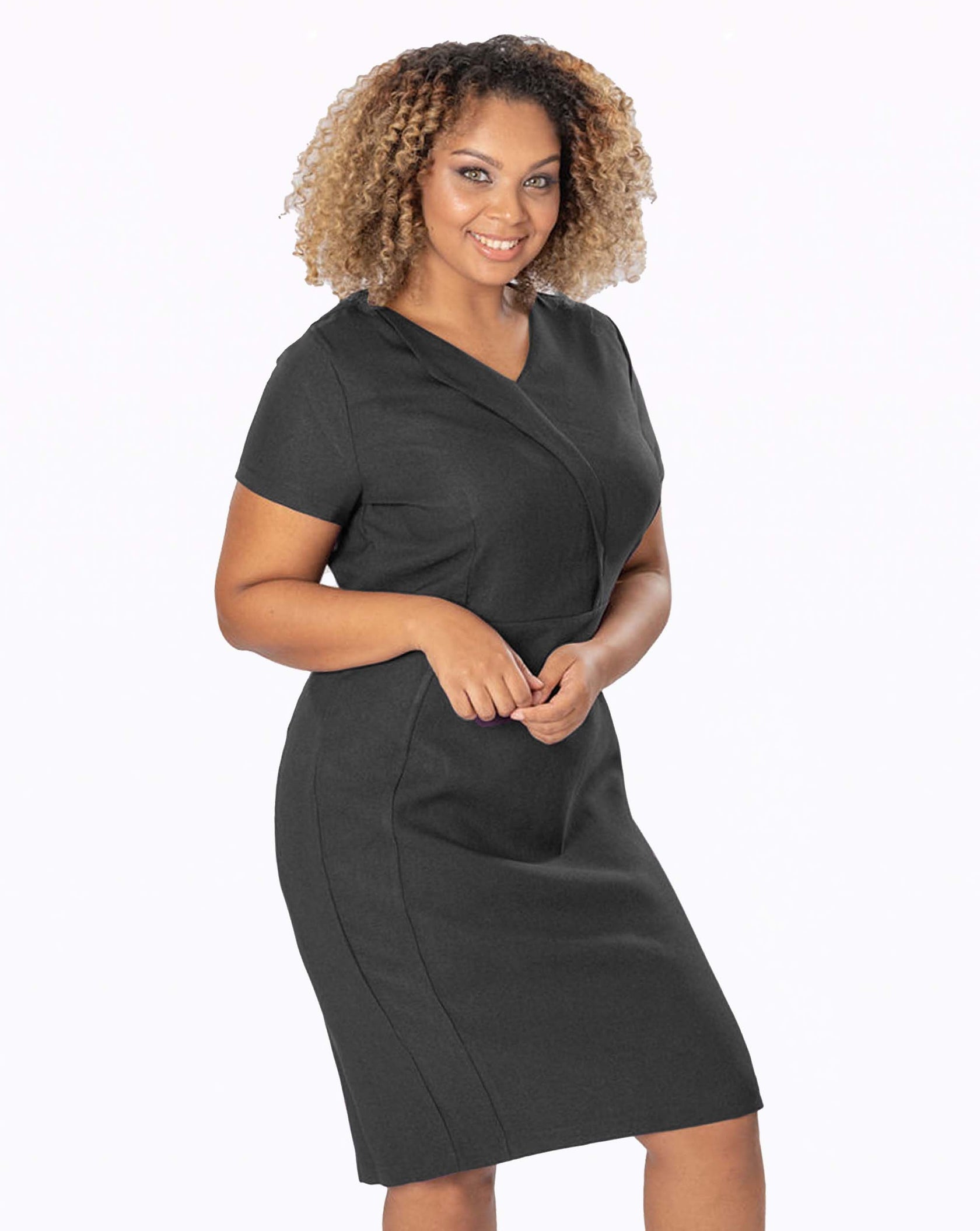 Shine Lapel Luxury Twill Spa Therapist Dress | Black Tunic Dress ...