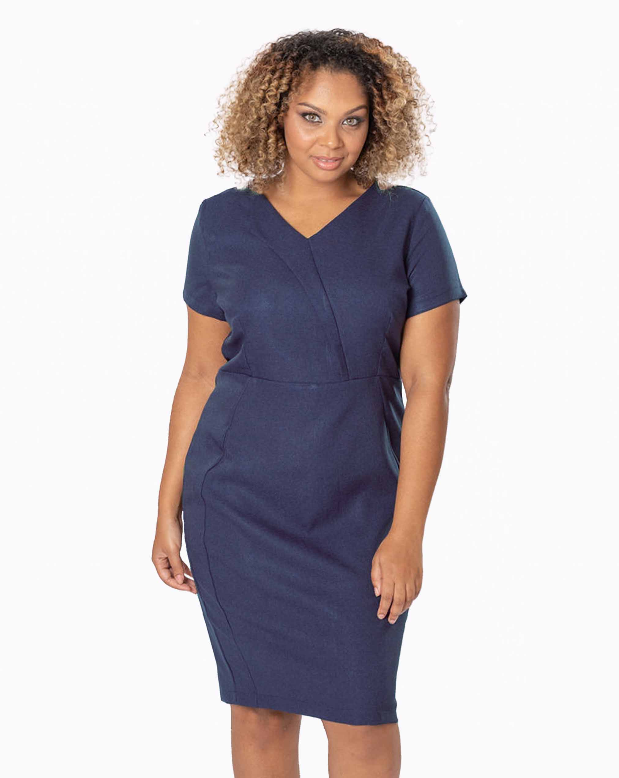 Shine V-Neck Dress (Luxury Twill) - Navy